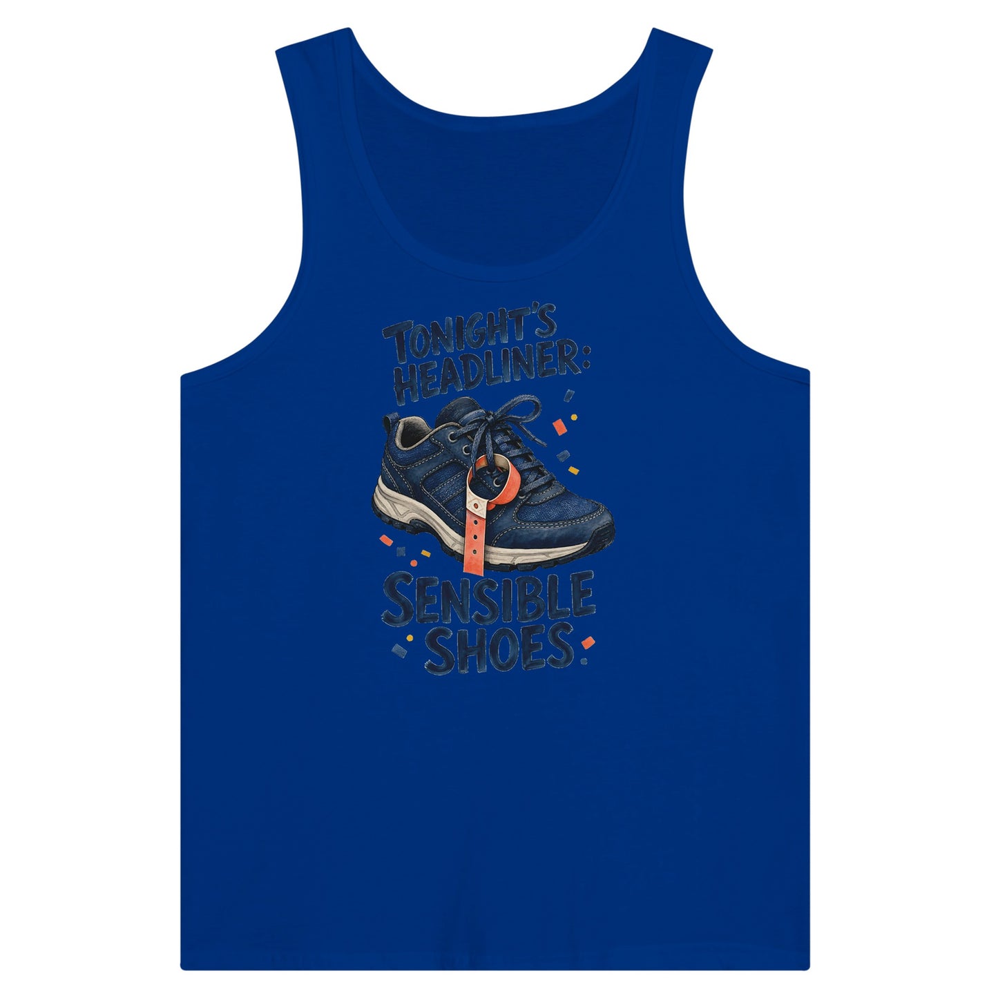 Tonight's Headliner: Sensible Shoes Concert Premium Unisex Tank Top — product view 3