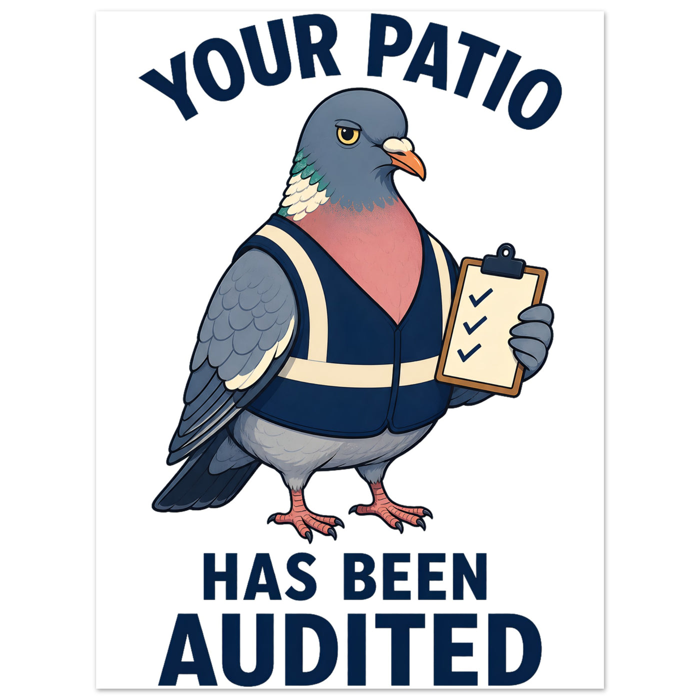 Your Patio Has Been Audited Pigeon Graphic Aluminium Print