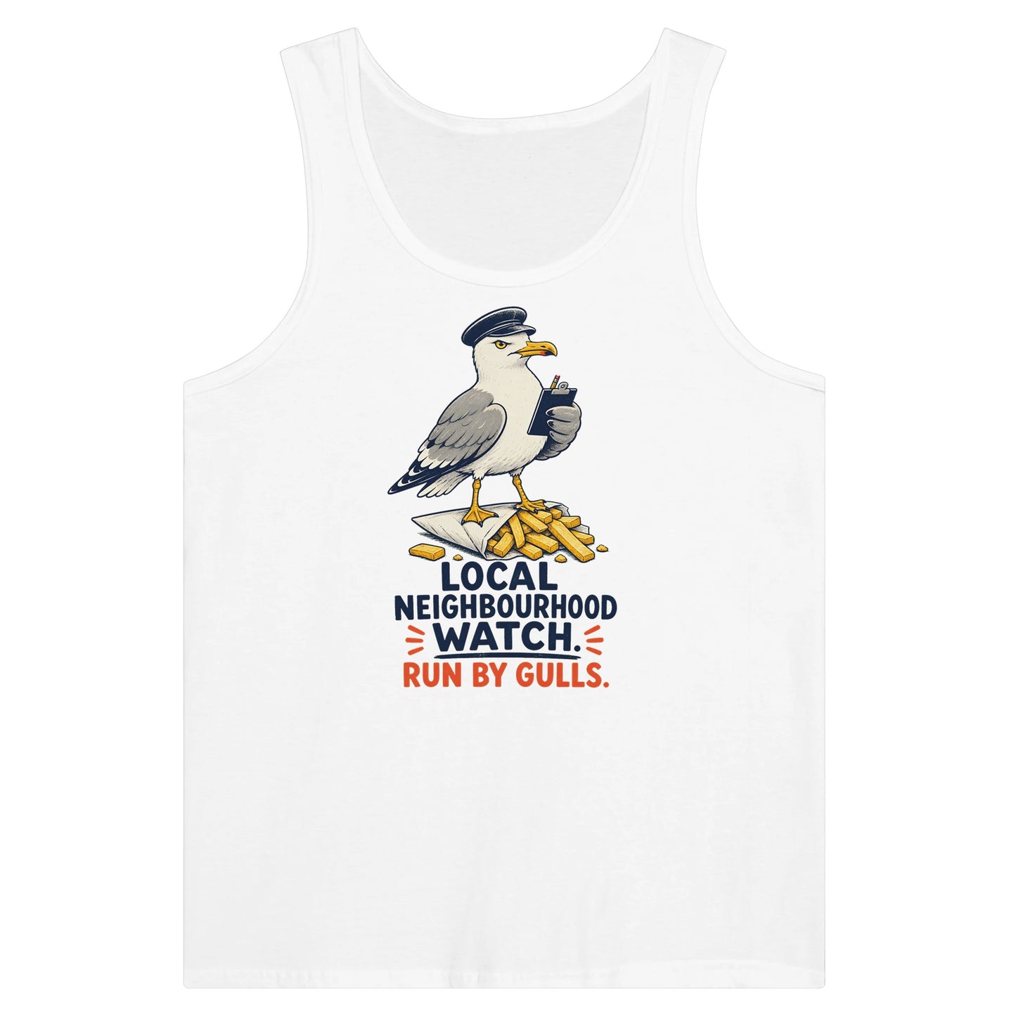Local Neighbourhood Watch: Run by Gulls Premium Unisex Tank Top — product view 1