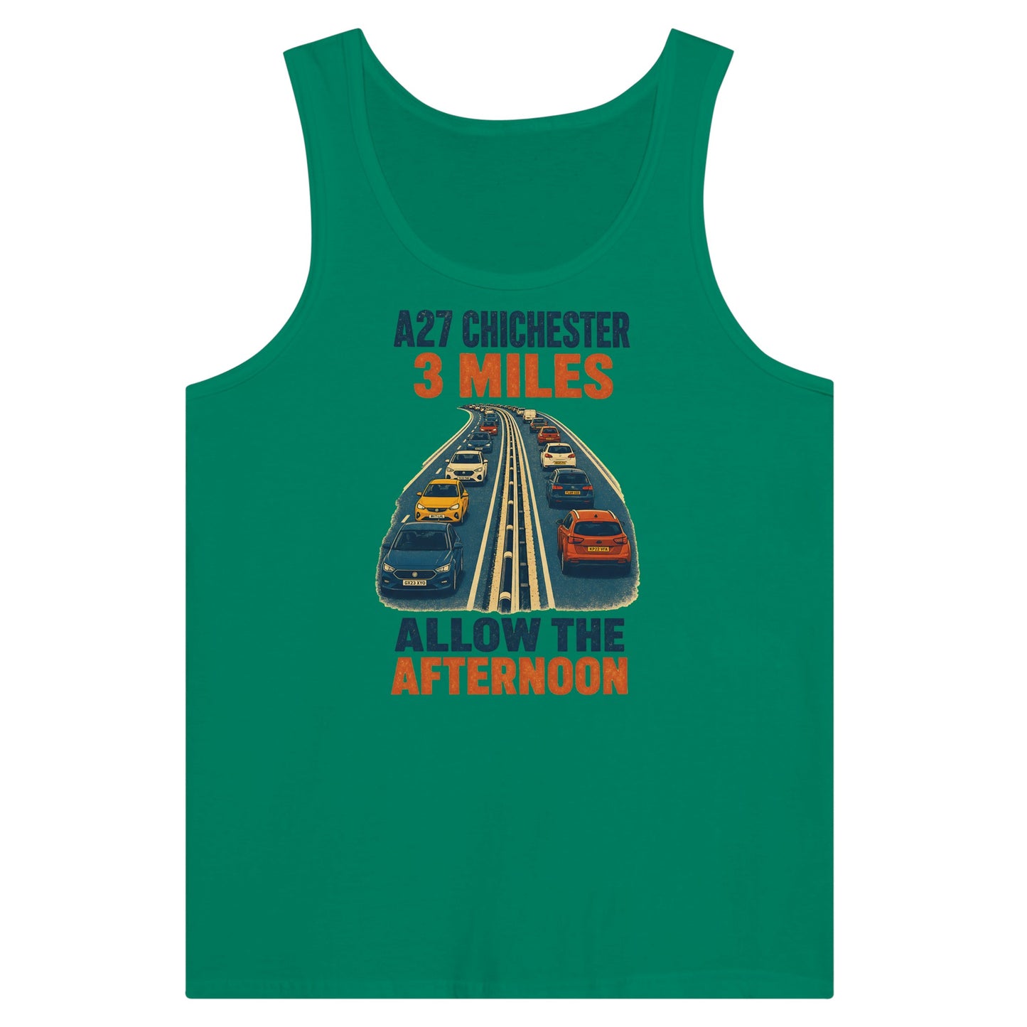 A27 Chichester – 3 Miles, Allow the Afternoon Premium Unisex Tank Top — product view 10