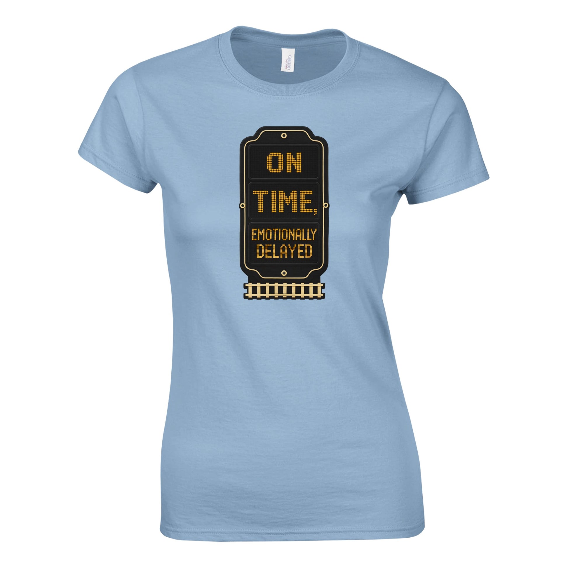 On Time, Emotionally Delayed Rail Graphic Women's T-shirt — product view 3