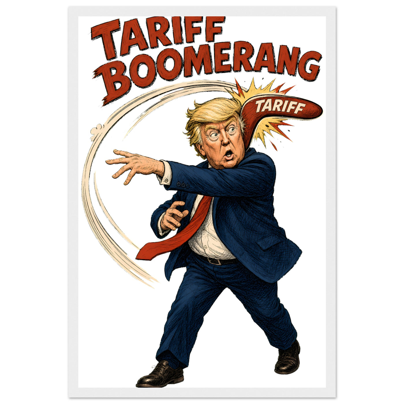 Tariff Boomerang – Trump Political Satire Framed Wall Art