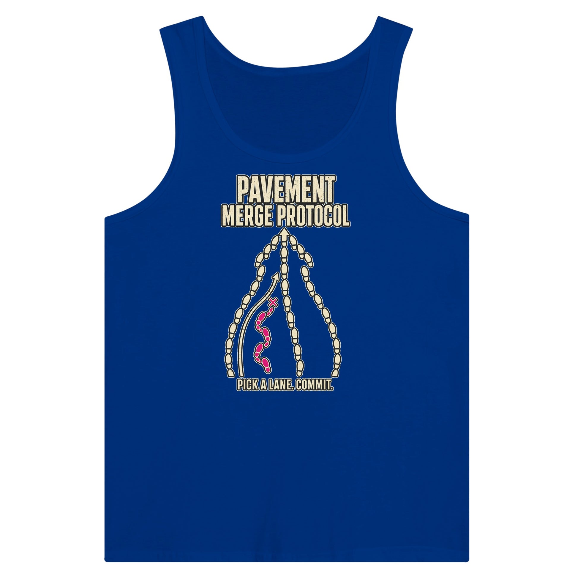 Pavement Merge Protocol — Pick a Lane Premium Unisex Tank Top — product view 3