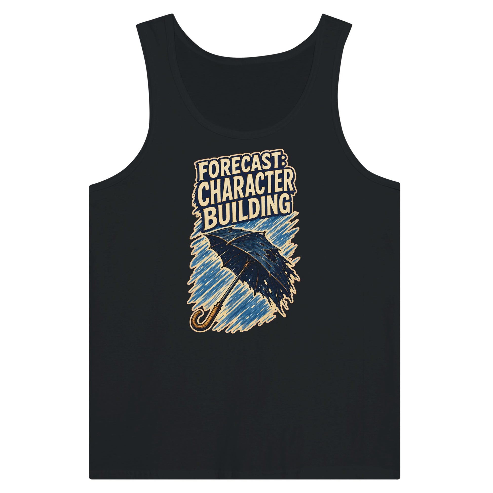 Forecast: Character Building – British Weather Premium Unisex Tank Top — product view 3