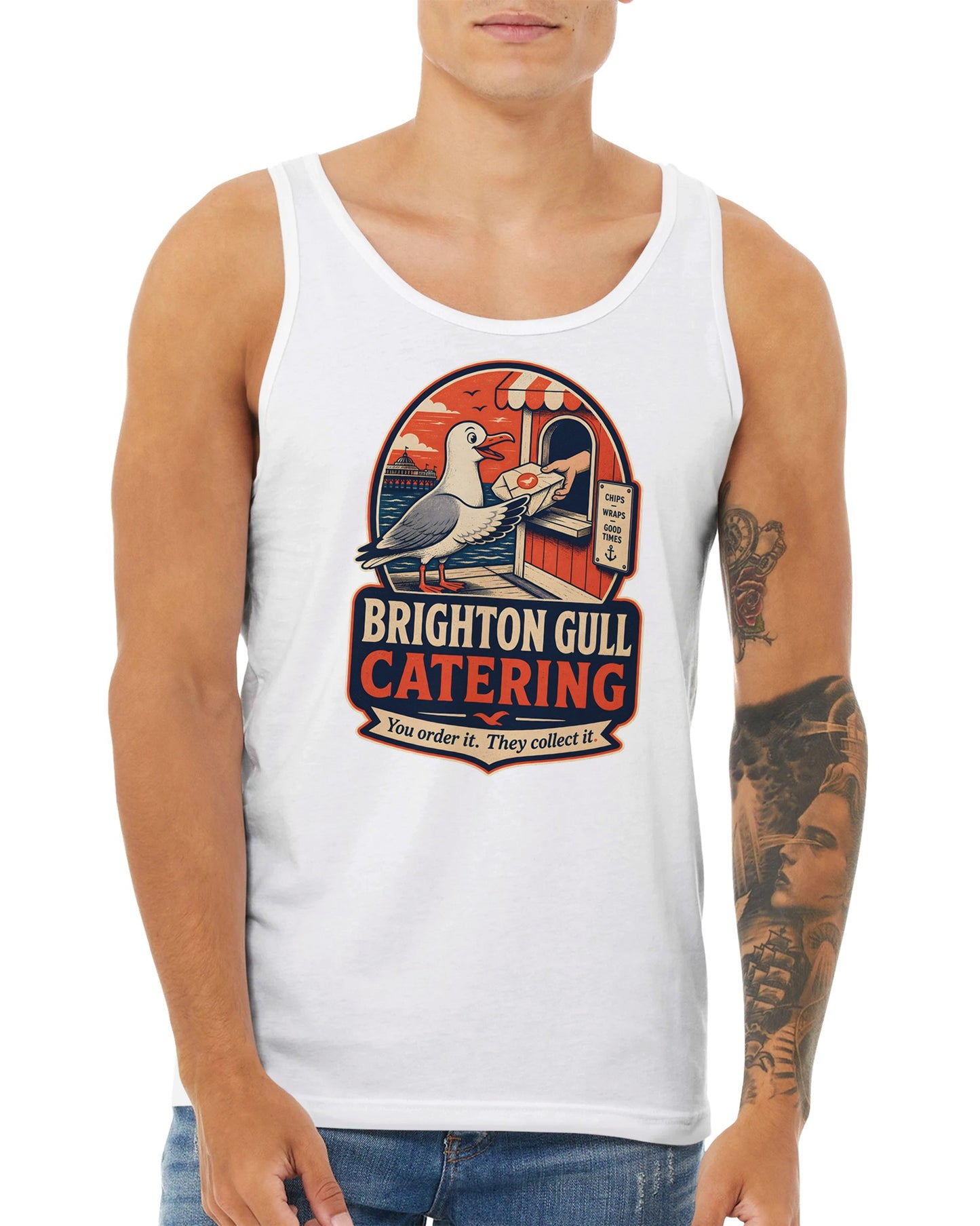 Brighton Gull Catering — Illustrated Premium Unisex Tank Top — product view 15