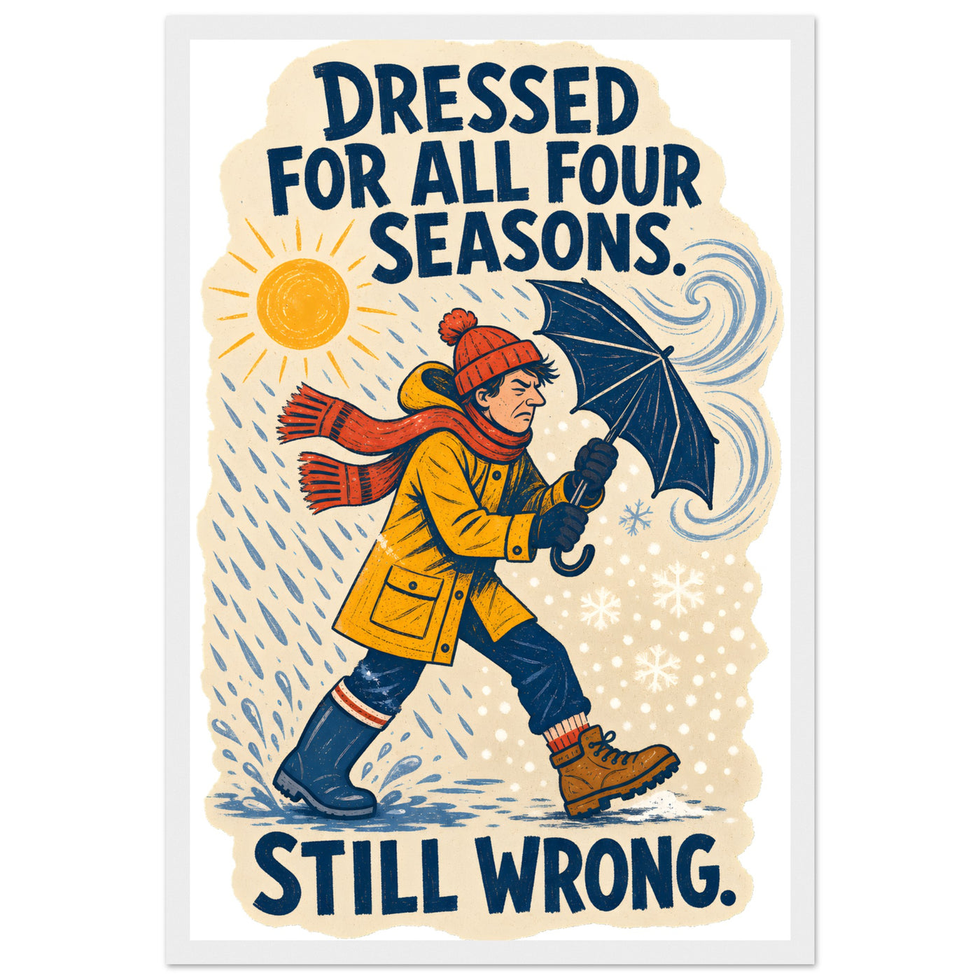 Dressed for All Four Seasons. Still Wrong. Framed Wall Art