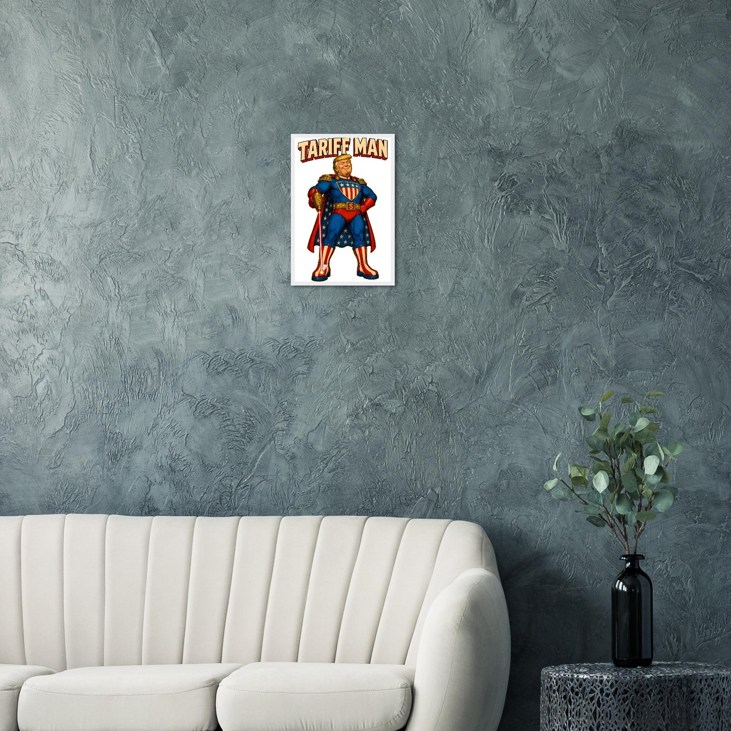 Tariff Man – Self-Shot Satire Framed Wall Art — product view 12