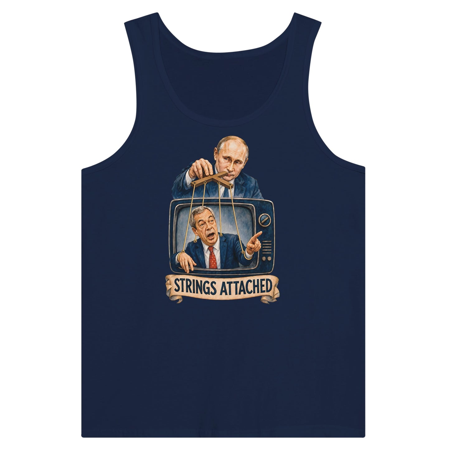 Strings Attached Political Satire Premium Unisex Tank Top — product view 9
