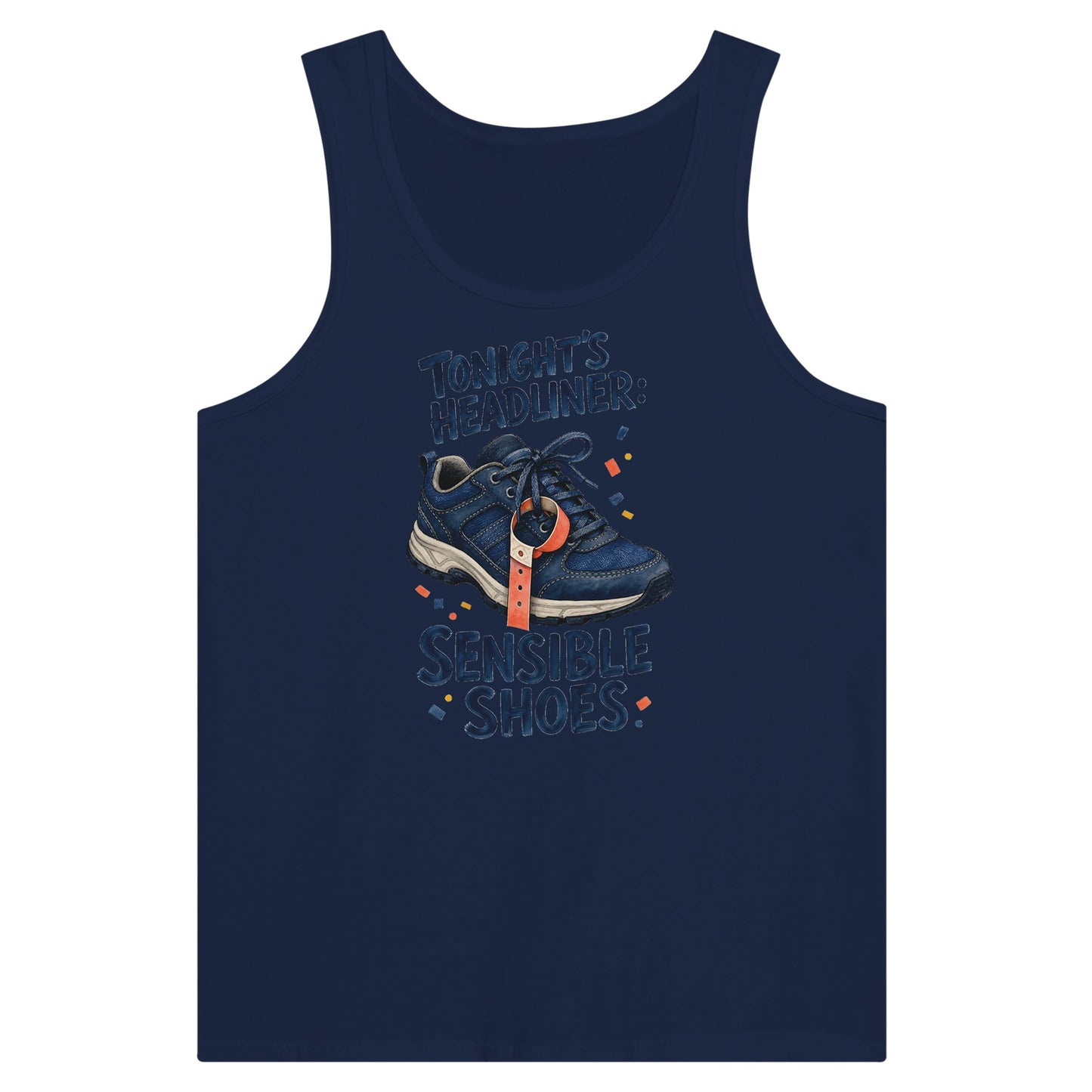 Tonight's Headliner: Sensible Shoes Concert Premium Unisex Tank Top — product view 9