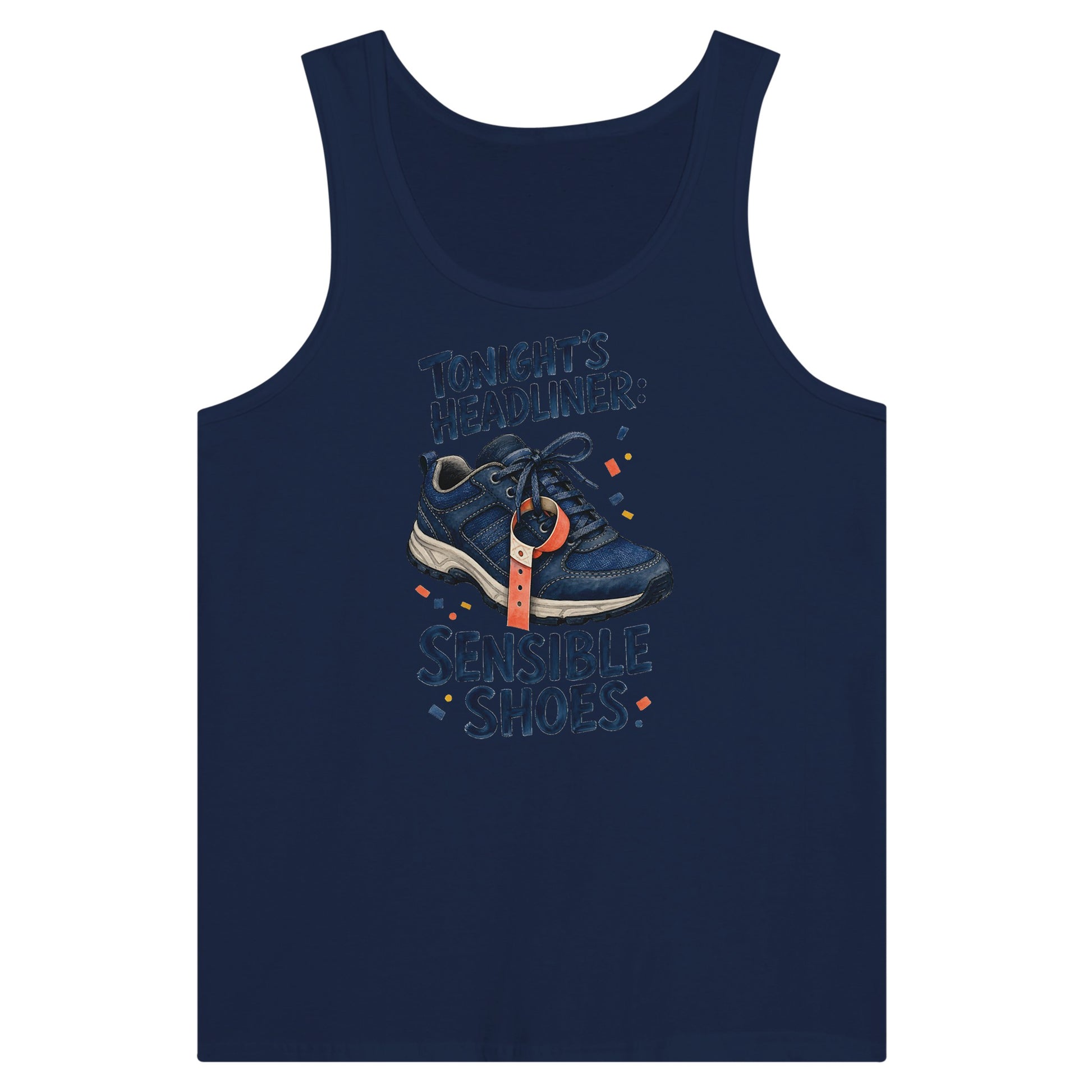 Tonight's Headliner: Sensible Shoes Concert Premium Unisex Tank Top — product view 9