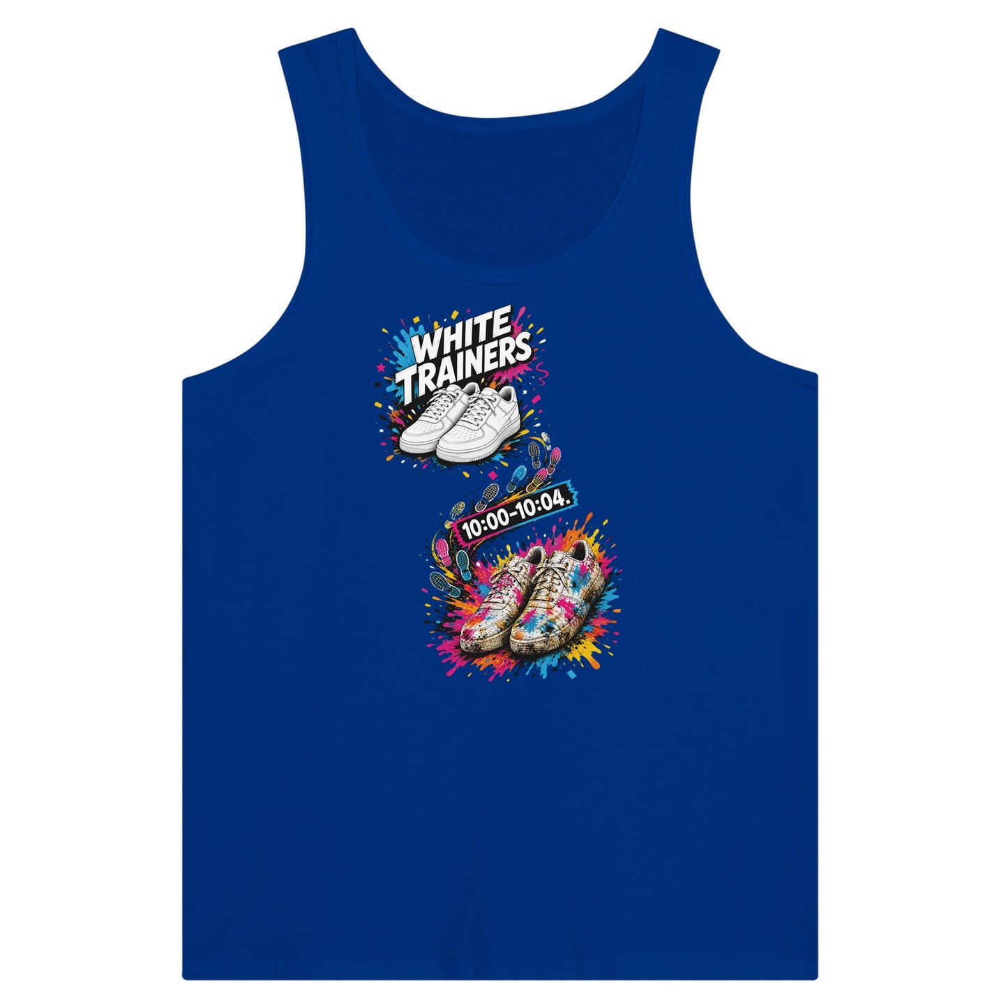 White Trainers: 10:00–10:04 Premium Unisex Tank Top — product view 3
