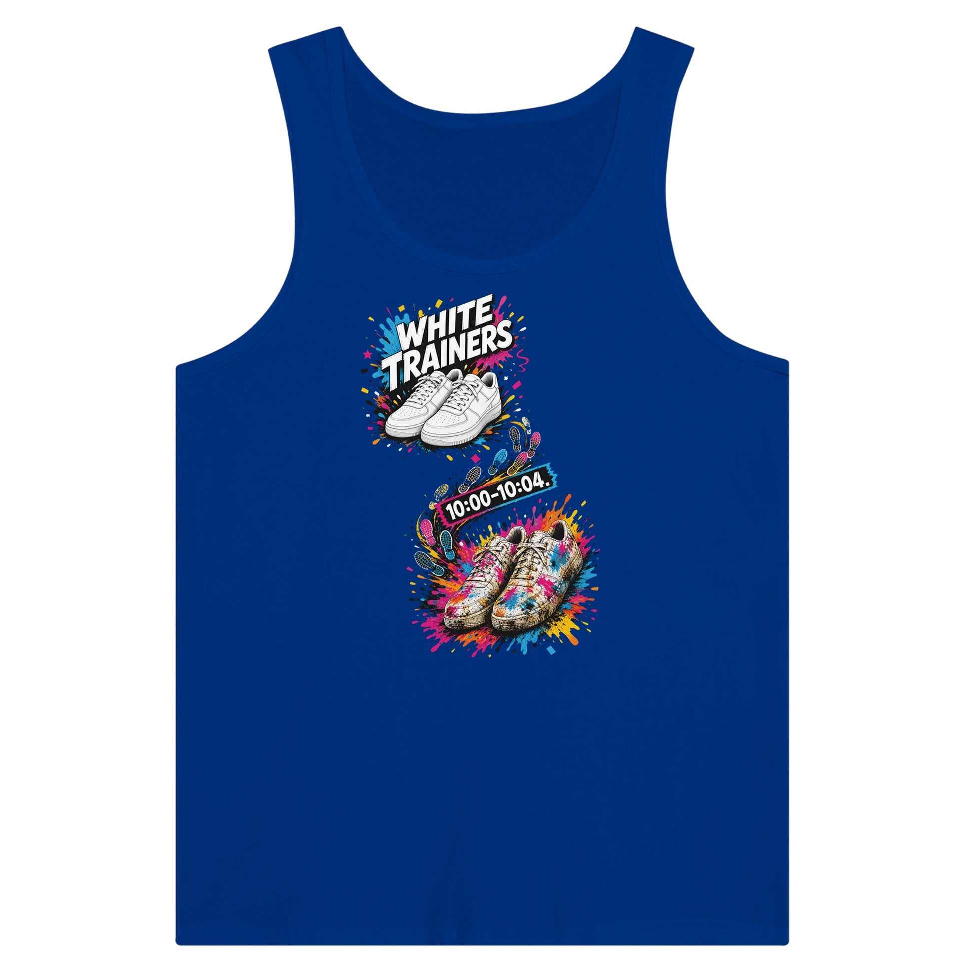White Trainers: 10:00–10:04 Premium Unisex Tank Top — product view 3