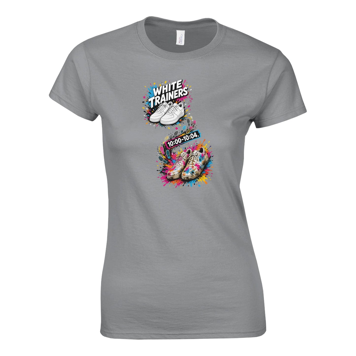 White Trainers: 10:00–10:04 Women's T-shirt — product view 10