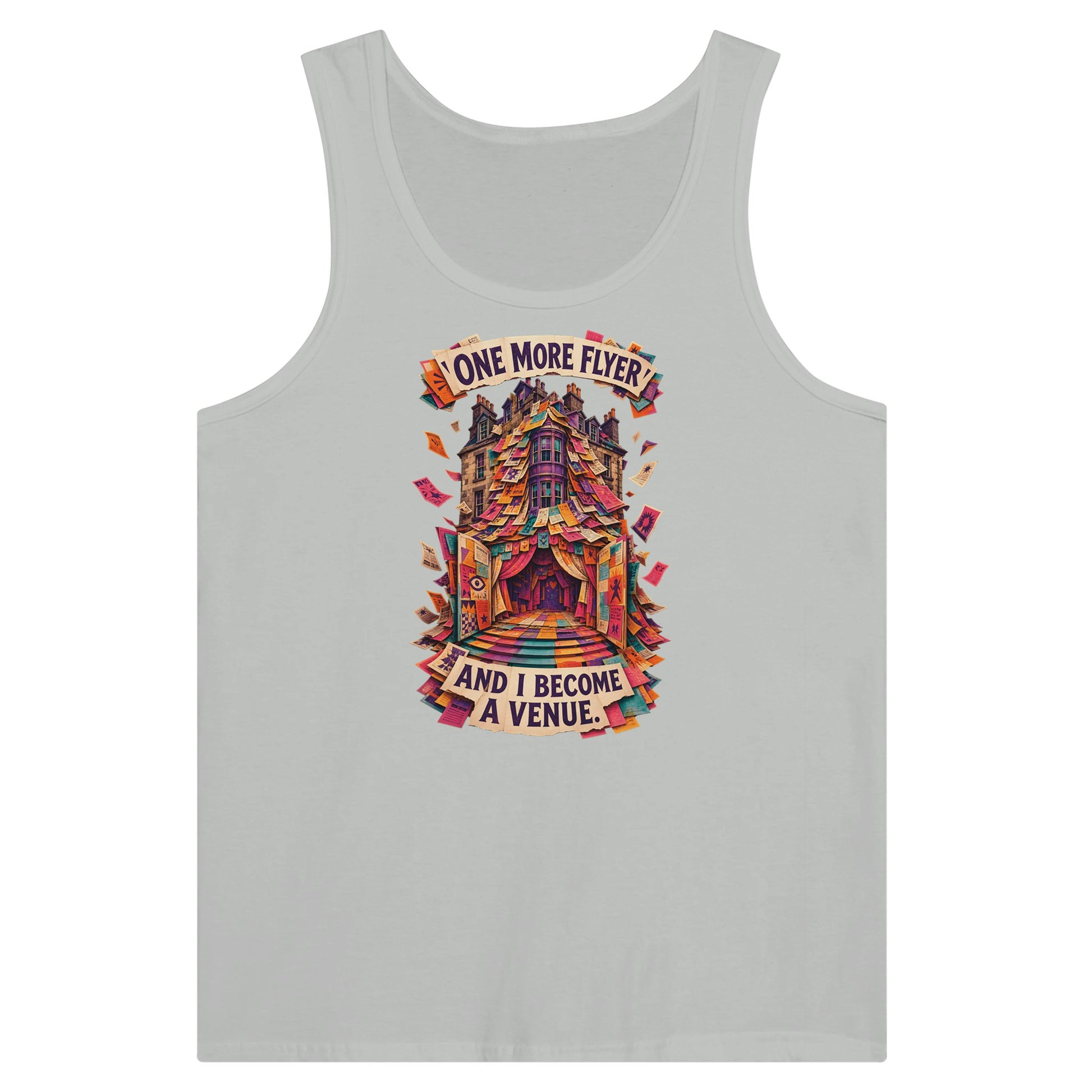 One More Flyer and I Become a Venue Premium Unisex Tank Top — product view 5