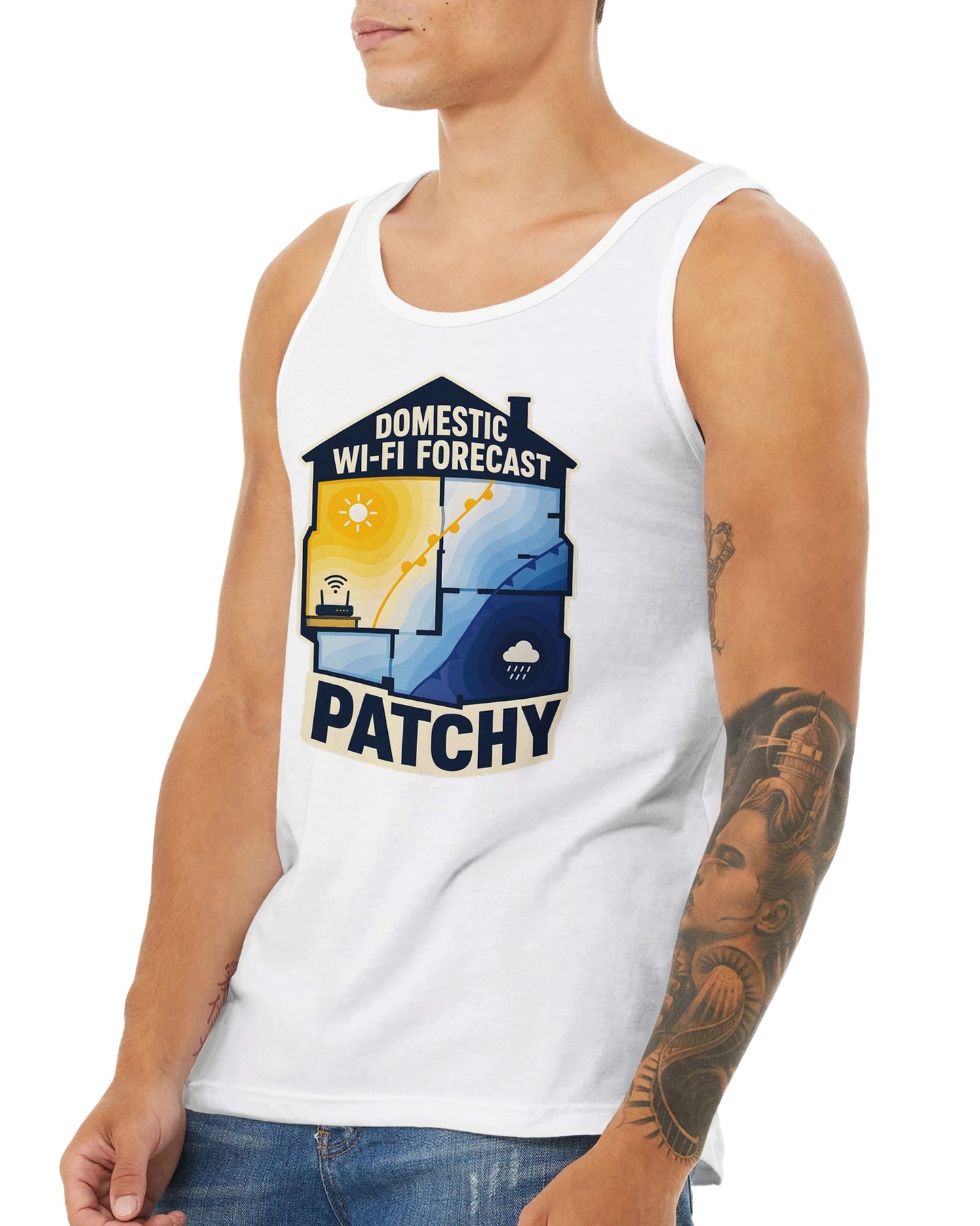 Domestic Wi-Fi Forecast Patchy Premium Unisex Tank Top — product view 16