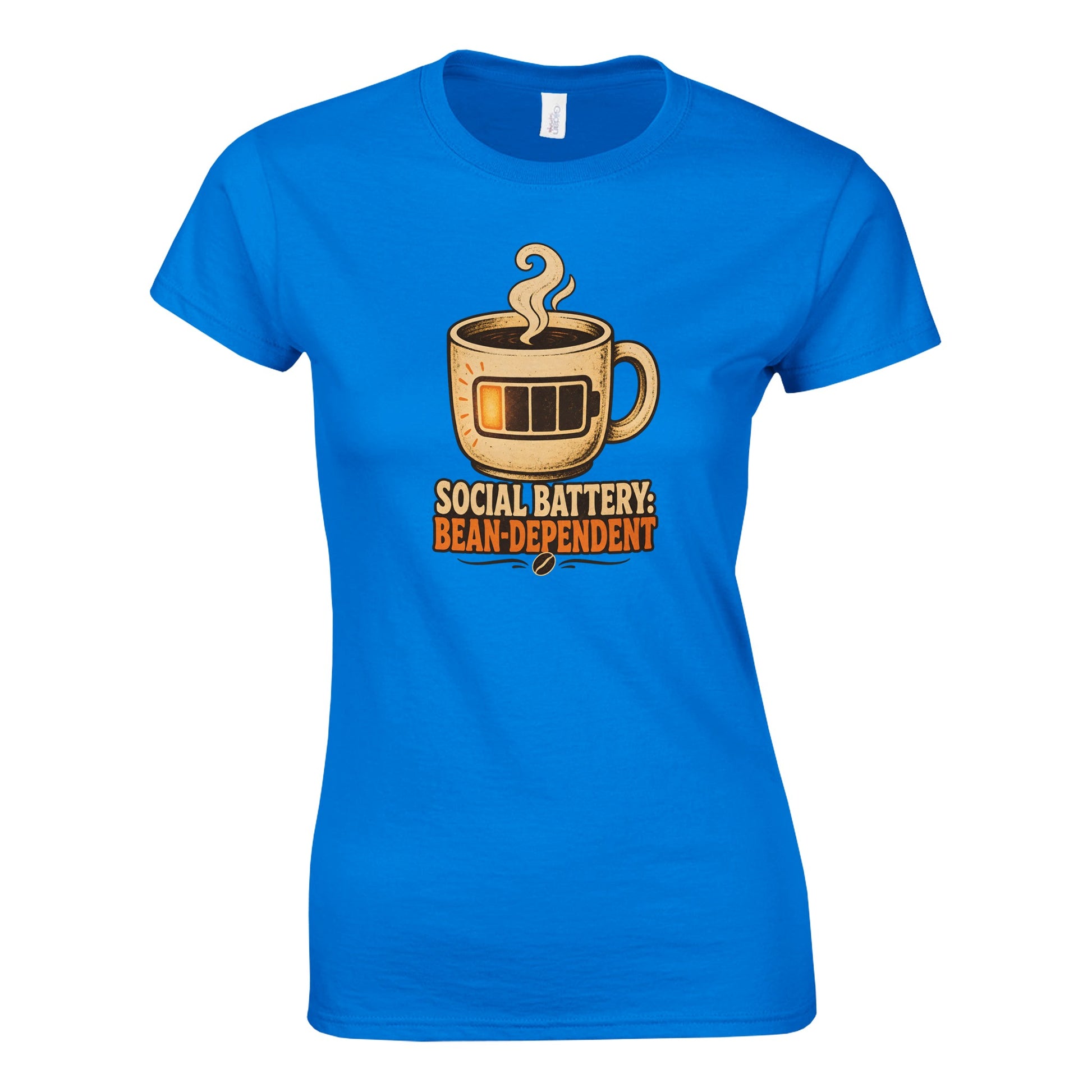 Social Battery: Bean-Dependent Graphic Women's T-shirt — product view 6