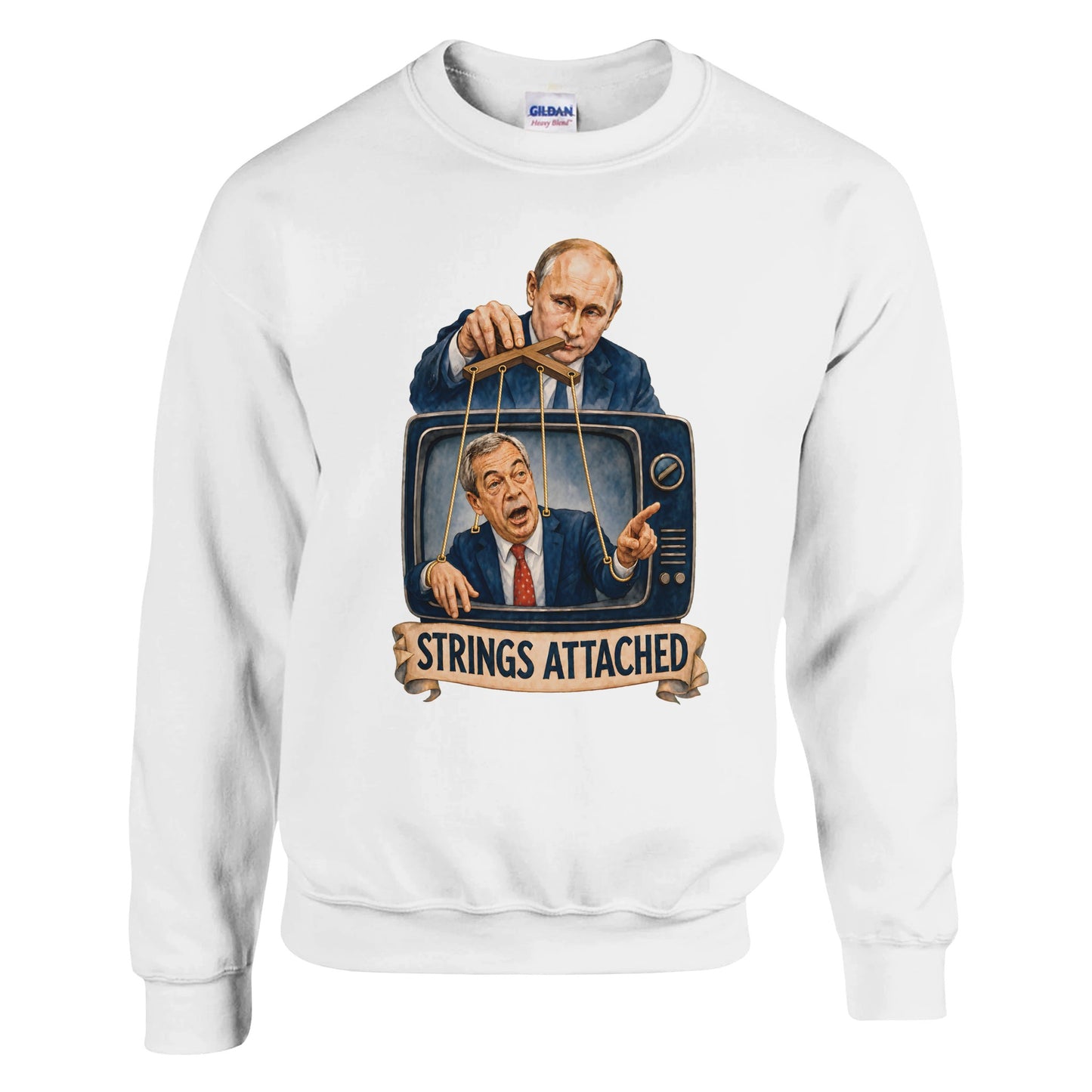 Strings Attached Political Satire Sweatshirt — product view 1