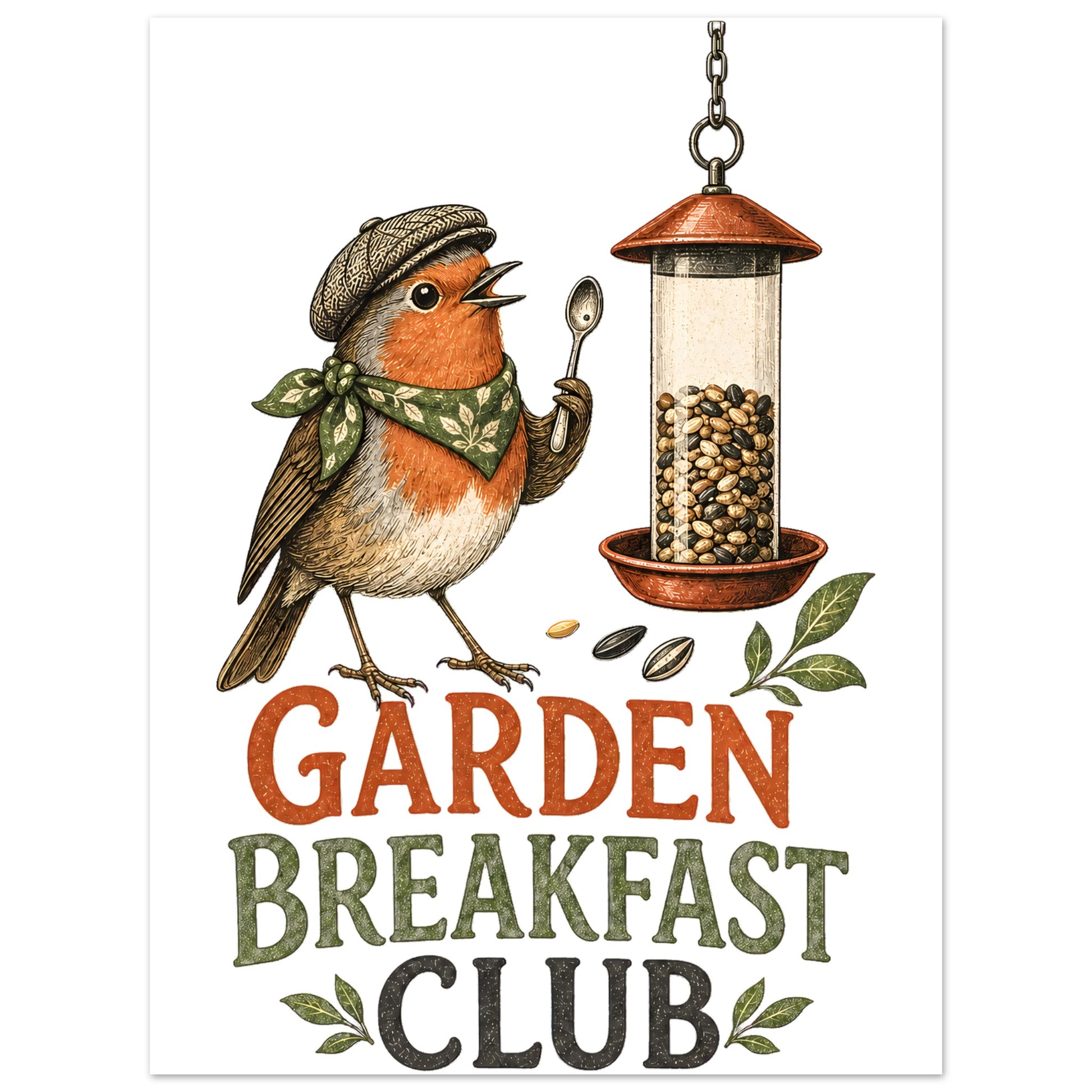 Garden Breakfast Club Robin Graphic Aluminium Print — product view 1