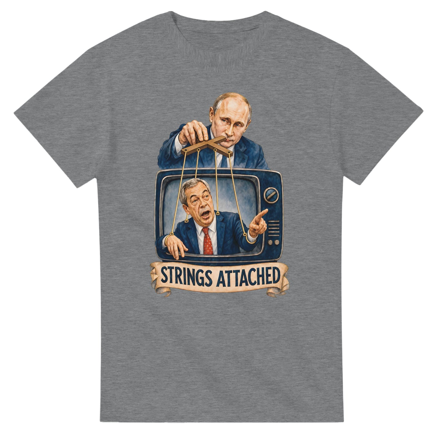 Strings Attached Political Satire T-shirt — product view 12