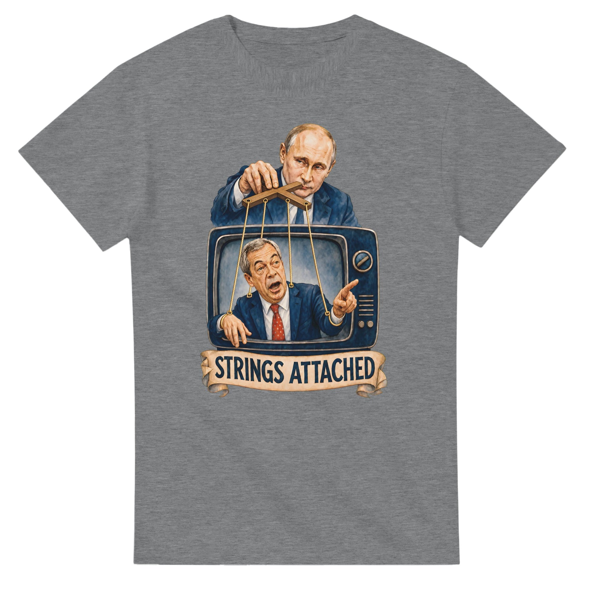 Strings Attached Political Satire T-shirt — product view 12