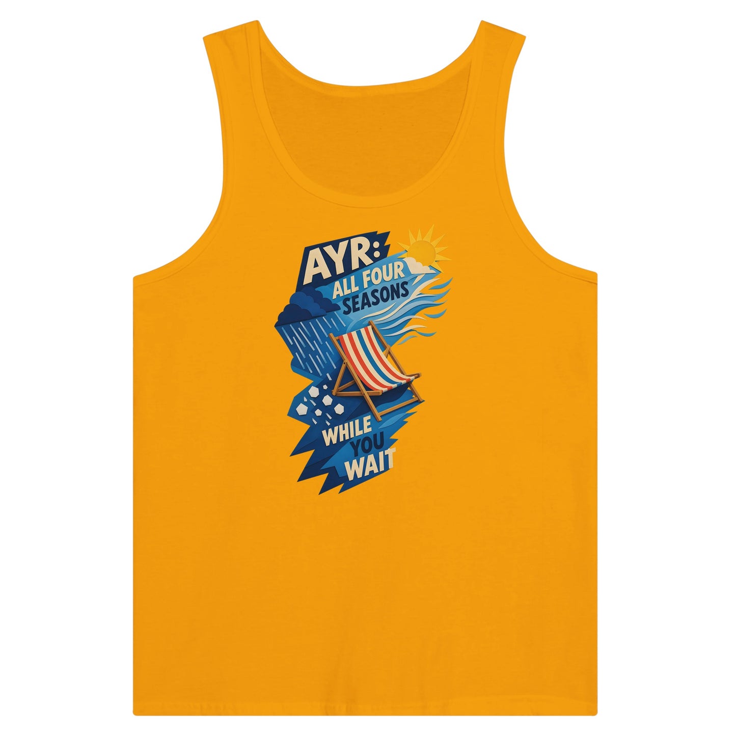 Ayr: All Four Seasons While You Wait Premium Unisex Tank Top — product view 11