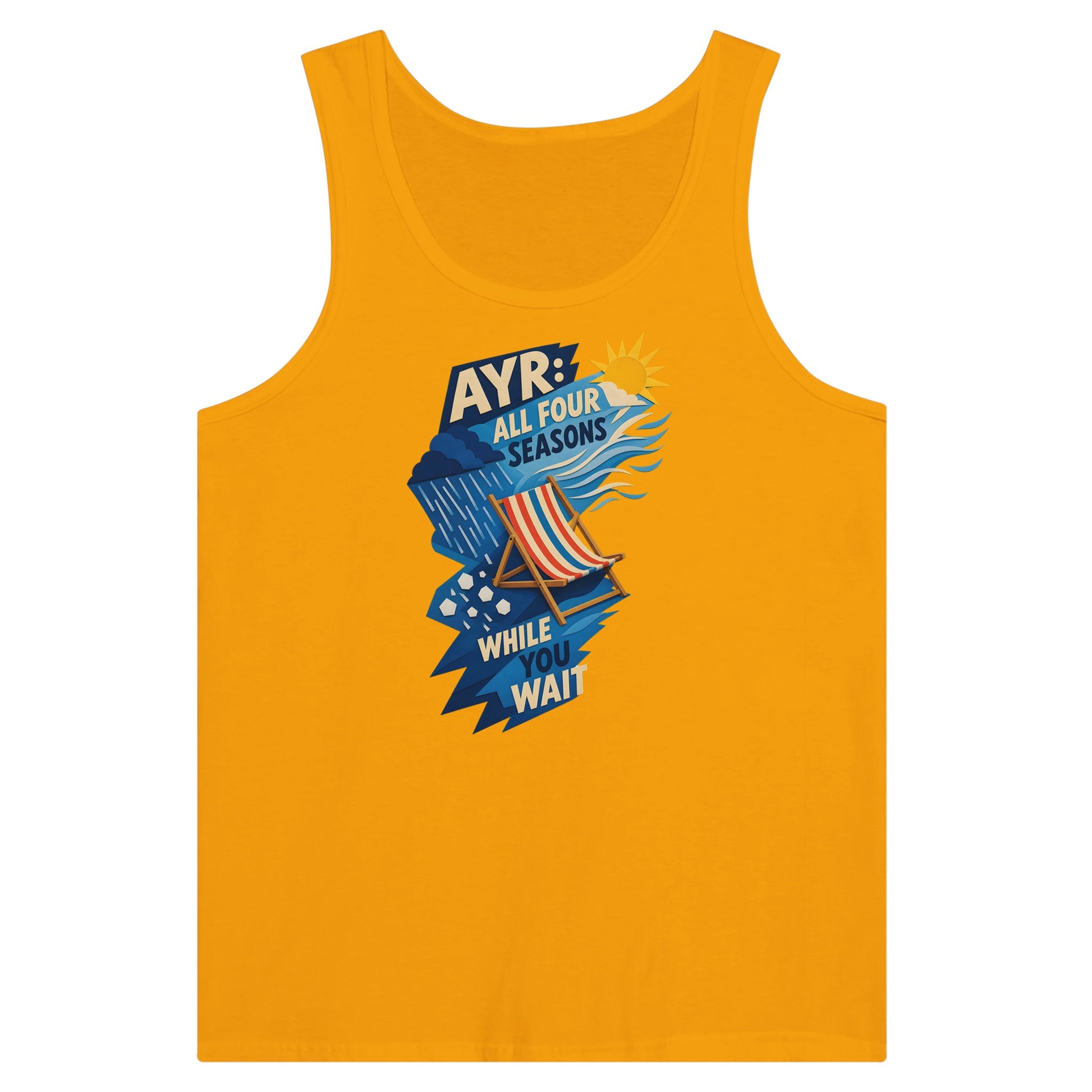 Ayr: All Four Seasons While You Wait Premium Unisex Tank Top — product view 11
