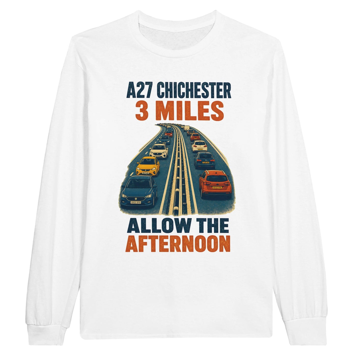 A27 Chichester – 3 Miles, Allow the Afternoon Long-Sleeve T-shirt — product view 1