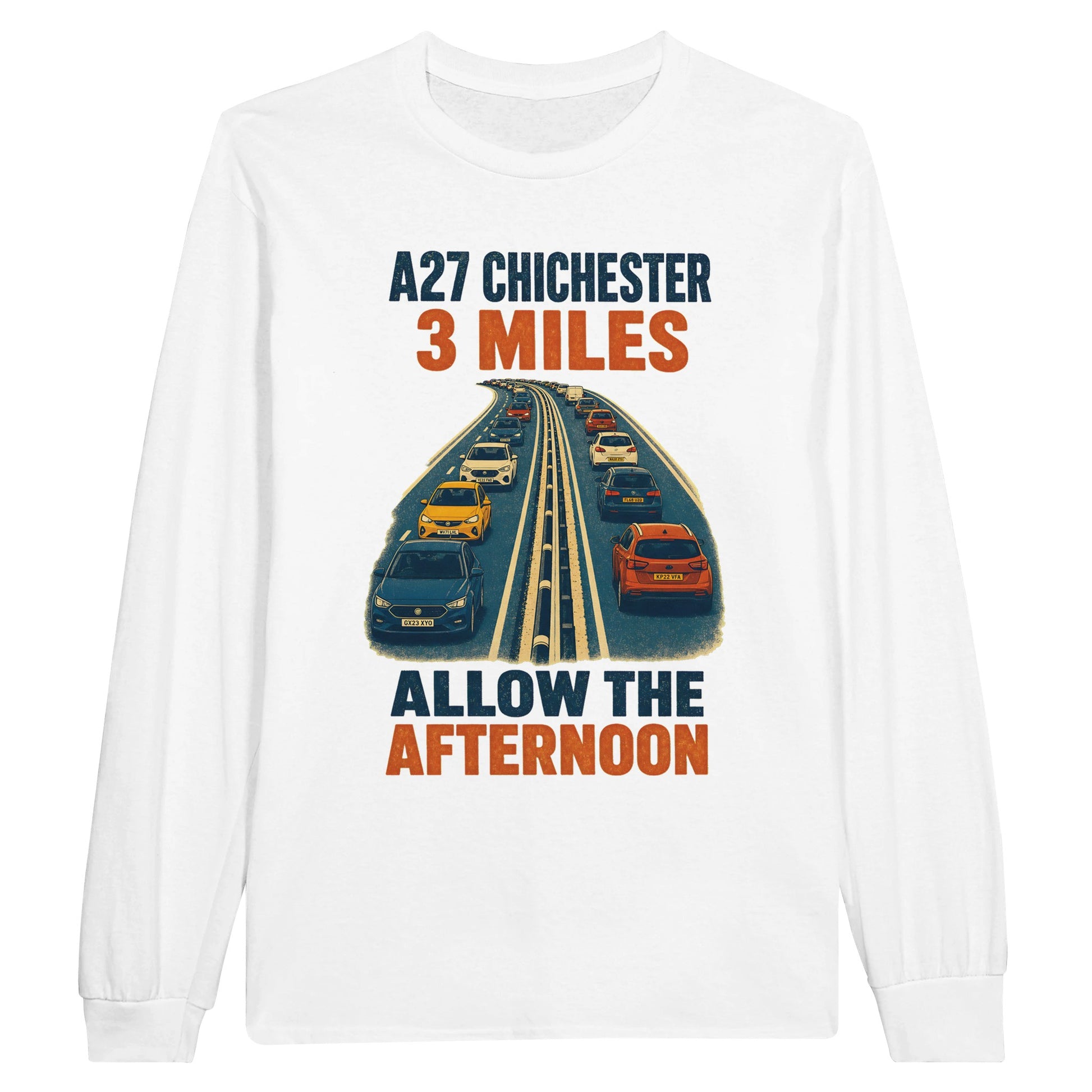 A27 Chichester – 3 Miles, Allow the Afternoon Long-Sleeve T-shirt — product view 1