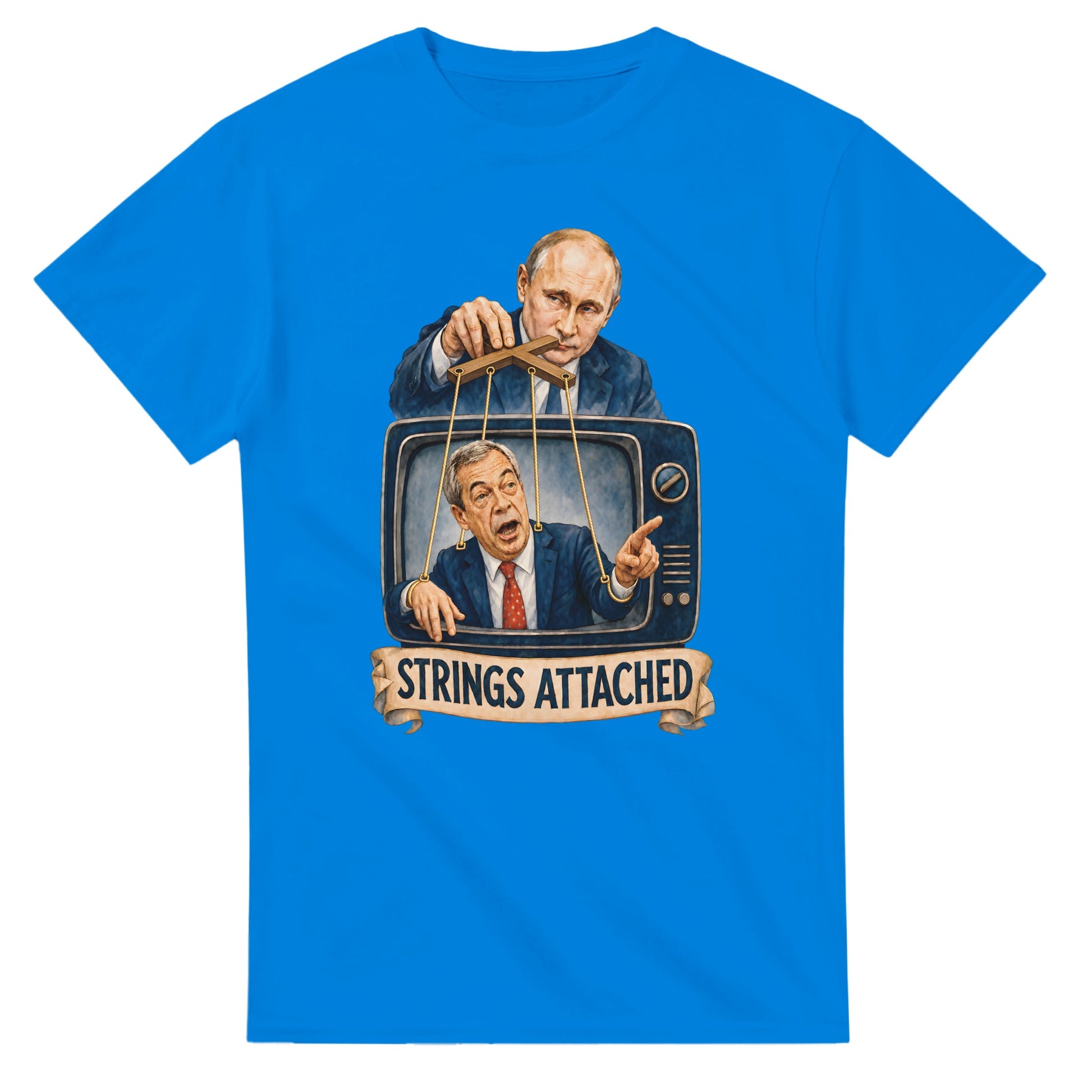 Strings Attached Political Satire T-shirt — product view 2