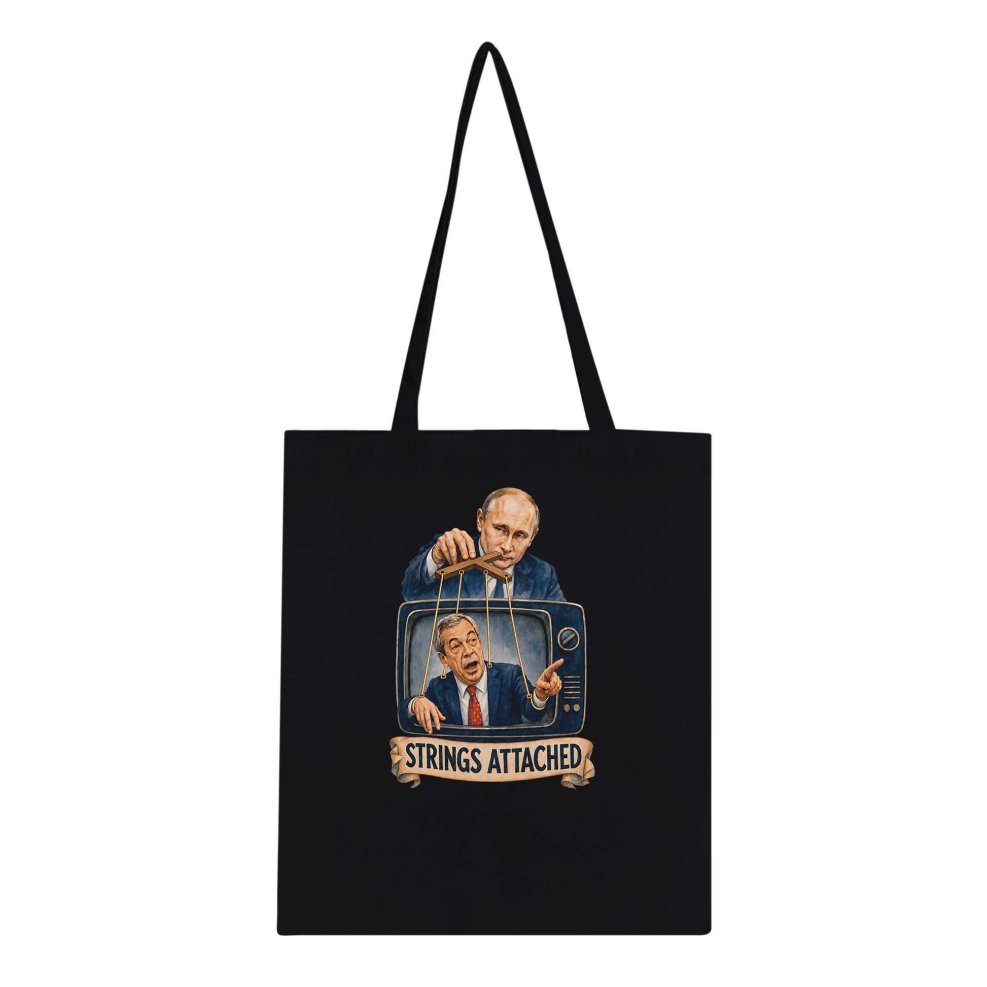 Strings Attached Political Satire Tote Bag — product view 4