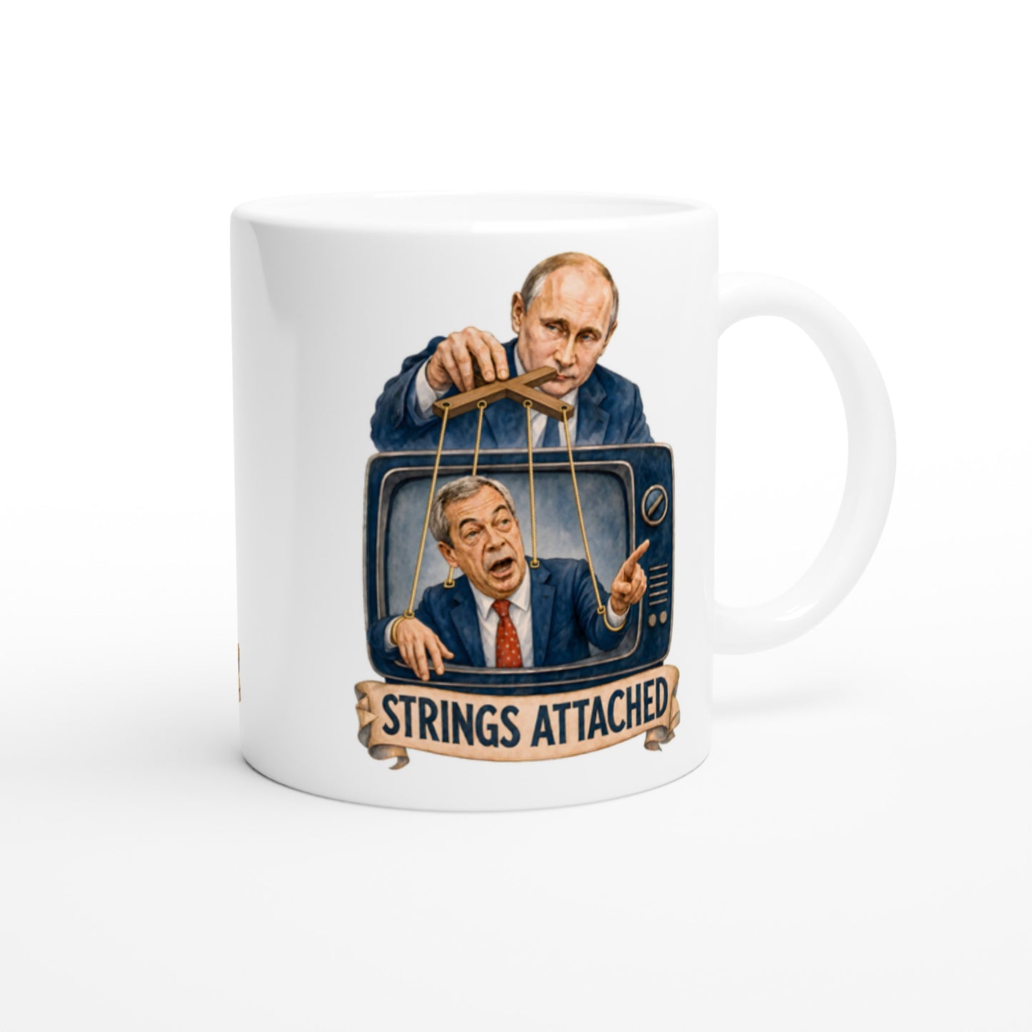 Strings Attached Political Satire Mug — product view 2