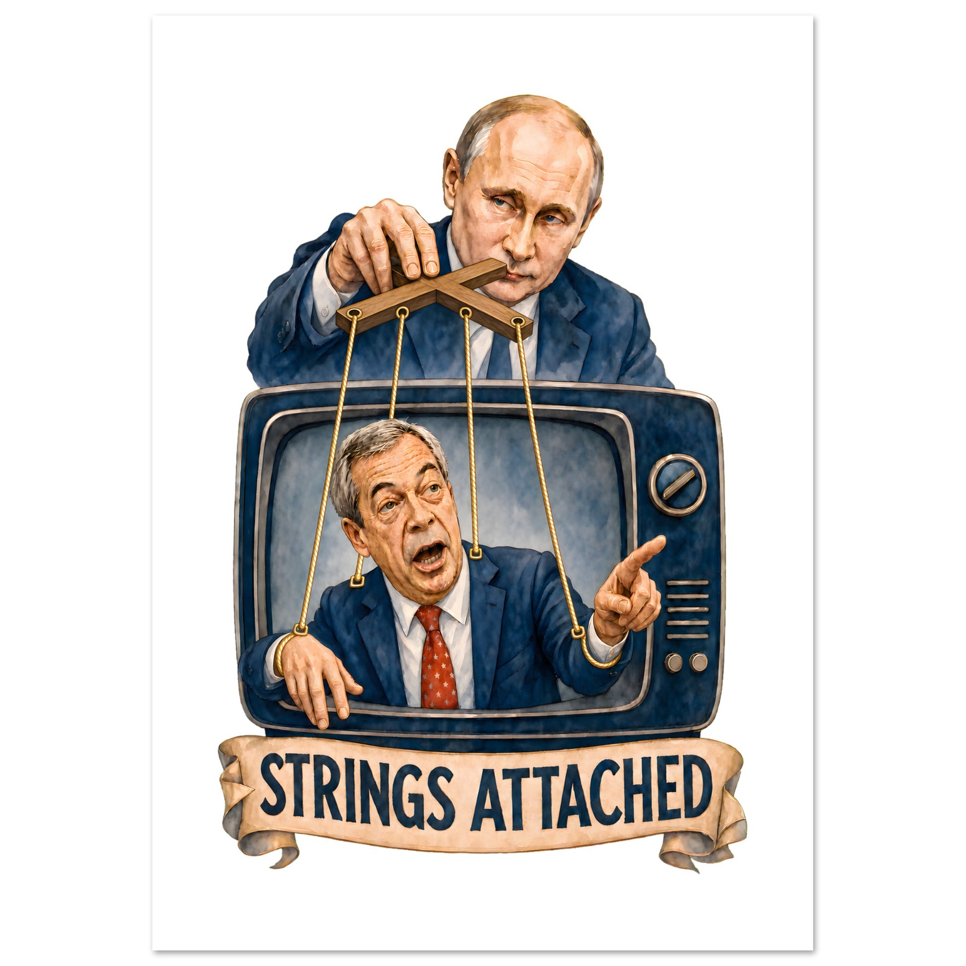 Strings Attached Political Satire Poster — product view 1