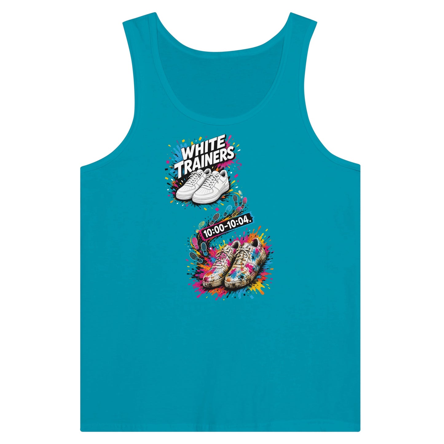 White Trainers: 10:00–10:04 Premium Unisex Tank Top — product view 2