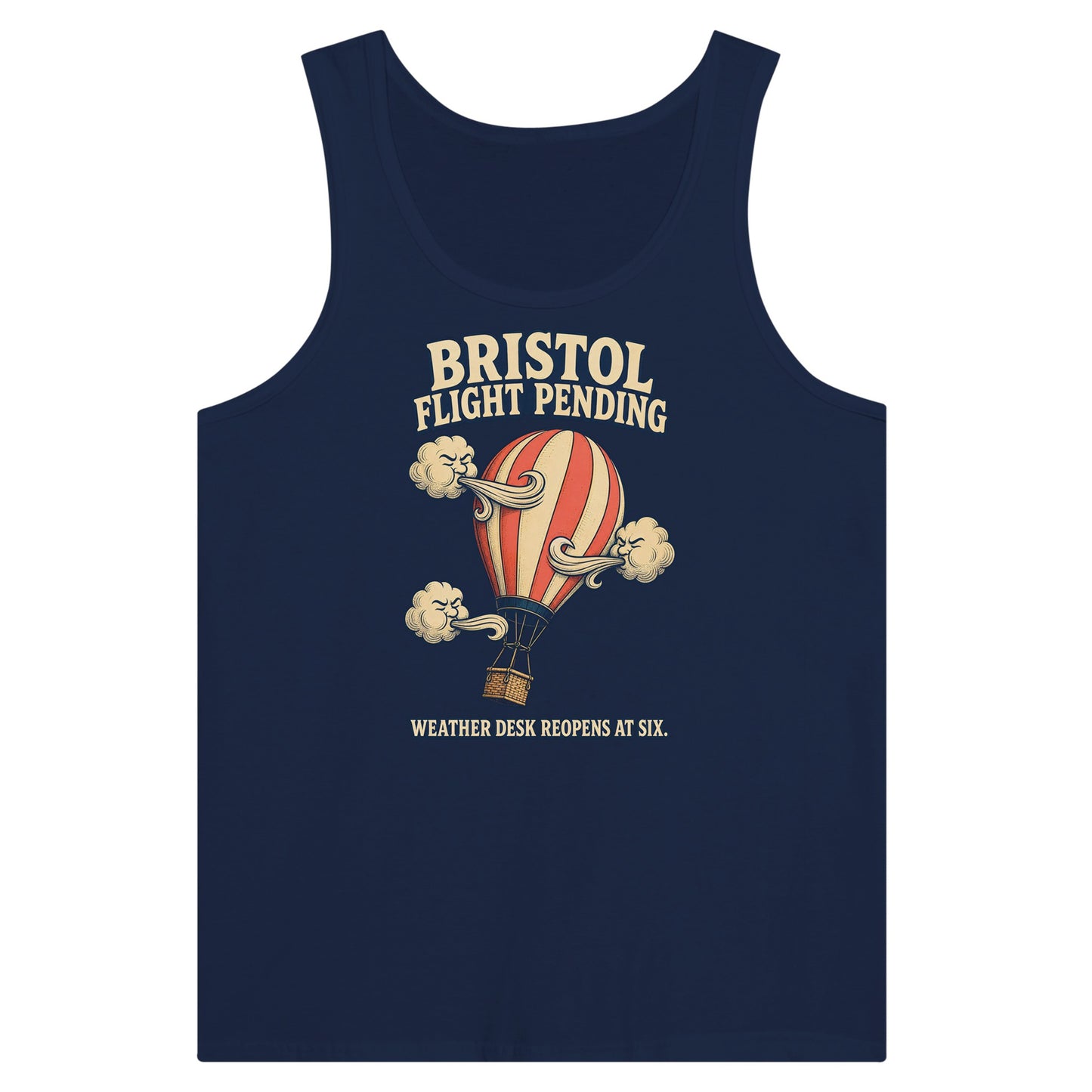 Bristol Flight Pending – Weather Desk Premium Unisex Tank Top — product view 9