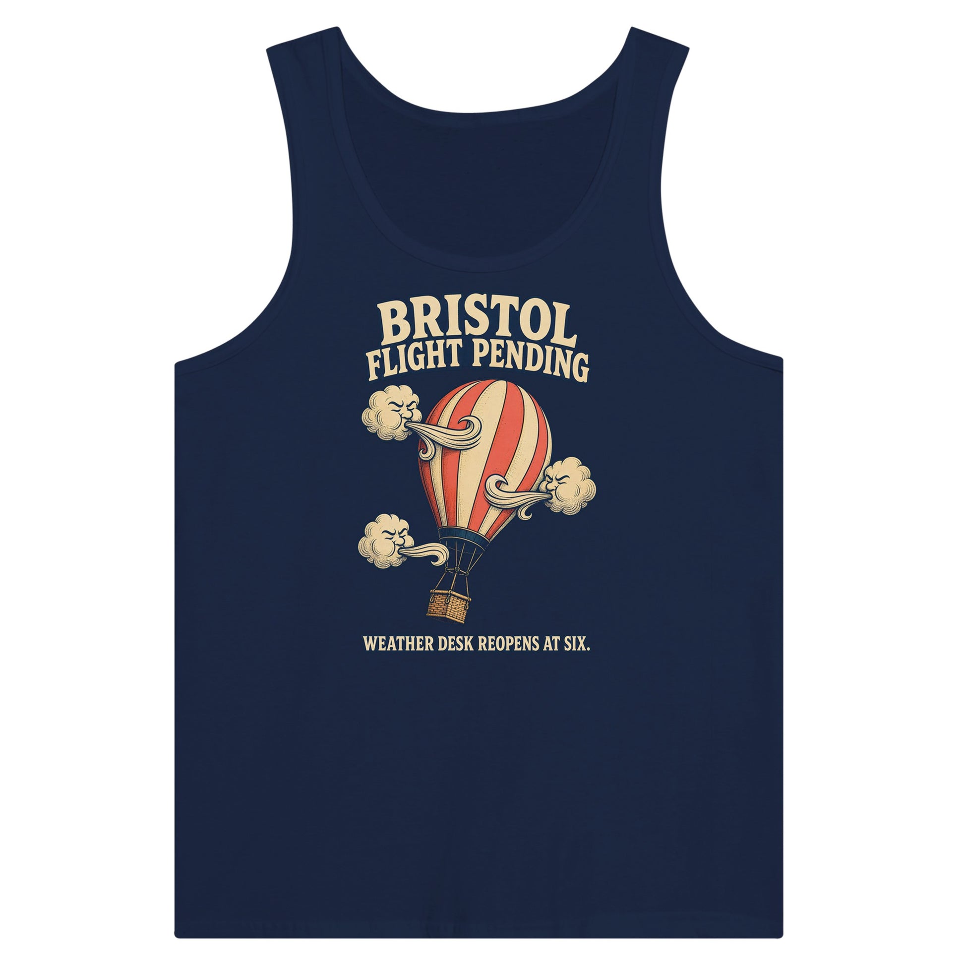 Bristol Flight Pending – Weather Desk Premium Unisex Tank Top — product view 9