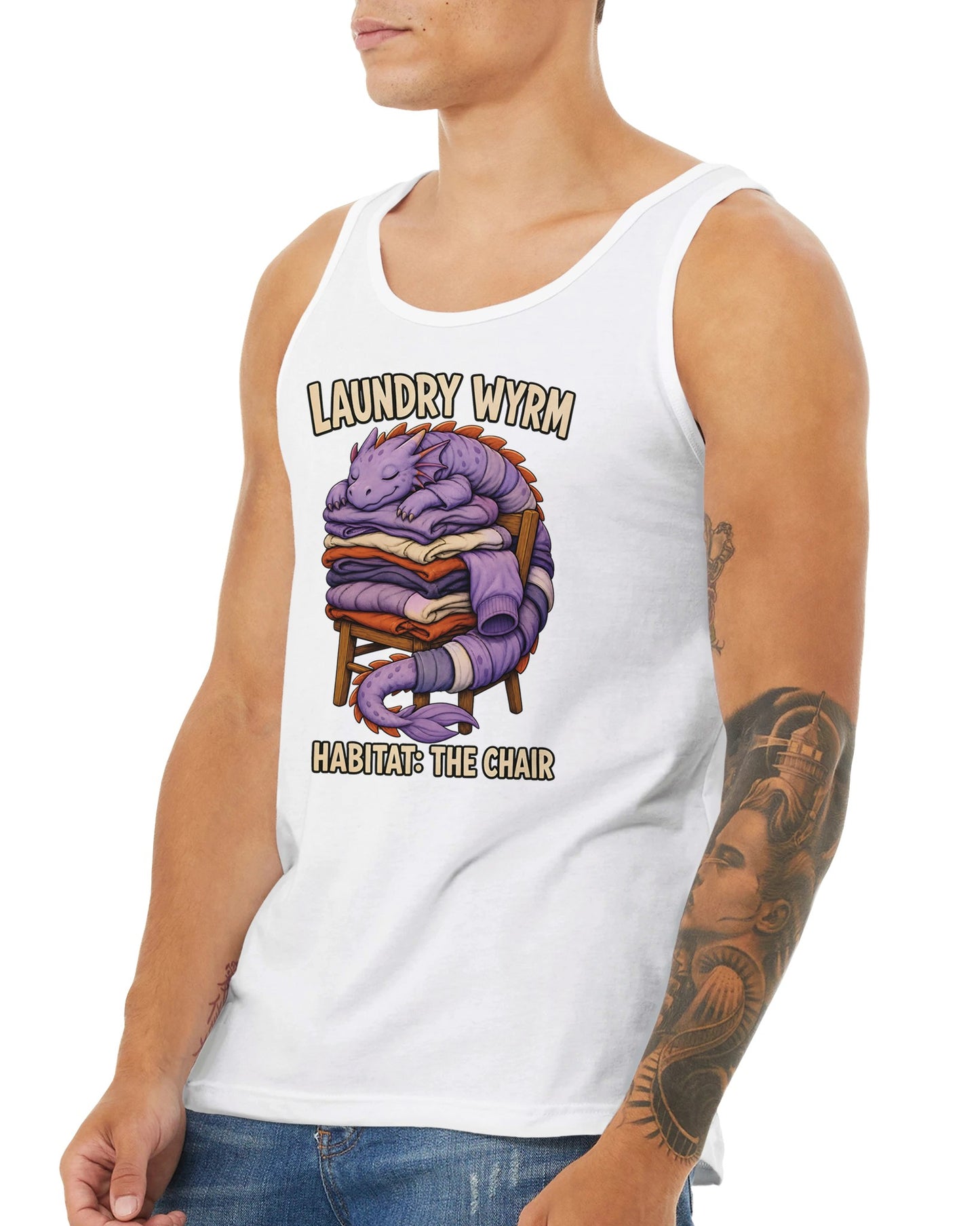 Laundry Wyrm – Habitat: The Chair Premium Unisex Tank Top — product view 16