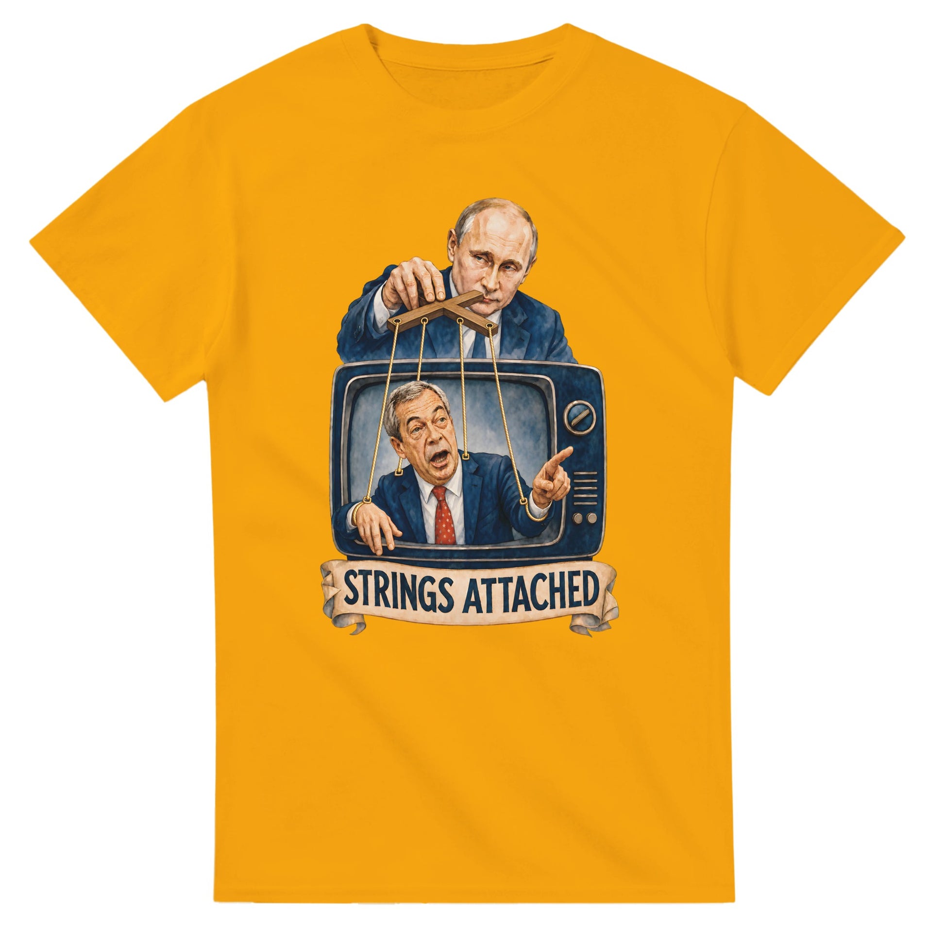 Strings Attached Political Satire T-shirt — product view 14