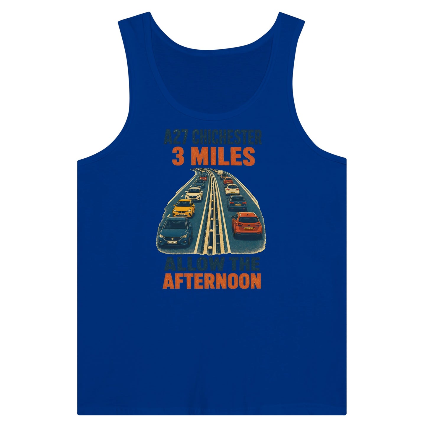 A27 Chichester – 3 Miles, Allow the Afternoon Premium Unisex Tank Top — product view 3
