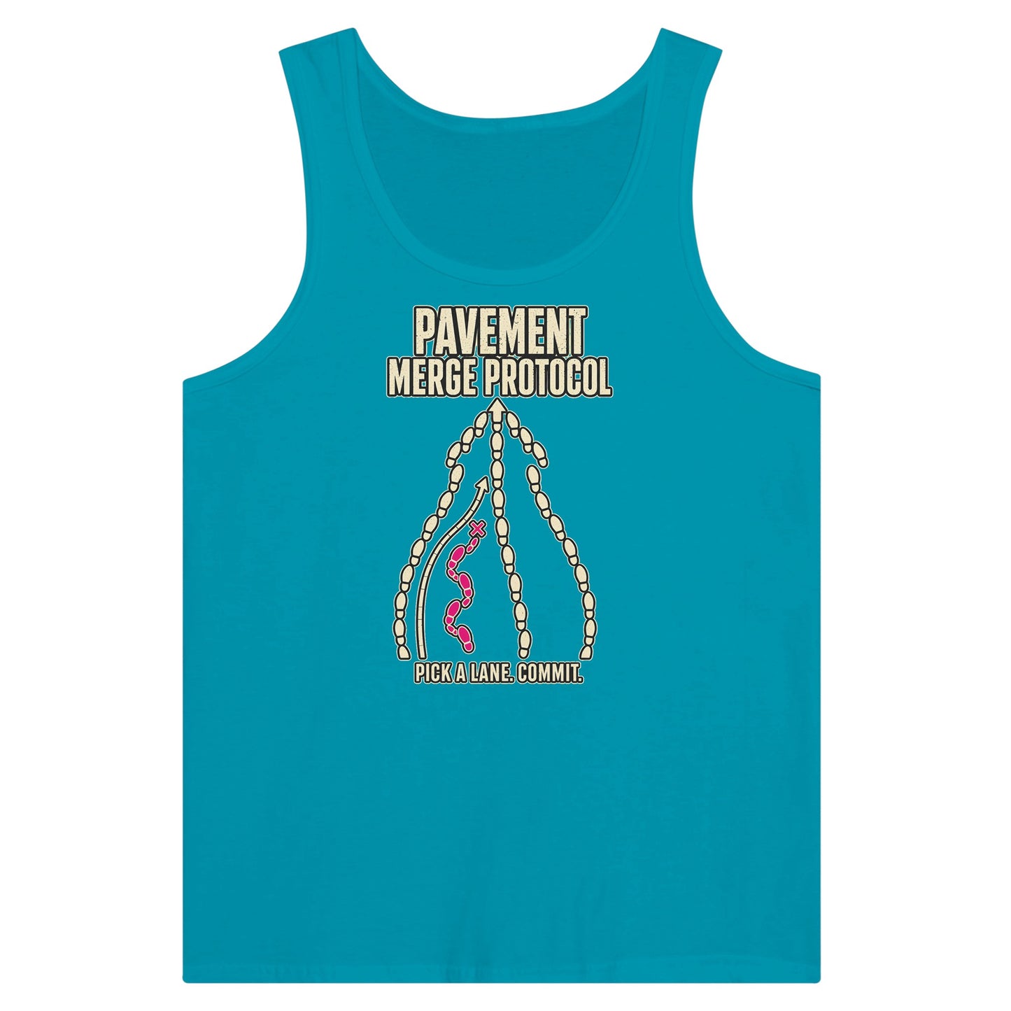 Pavement Merge Protocol — Pick a Lane Premium Unisex Tank Top — product view 2