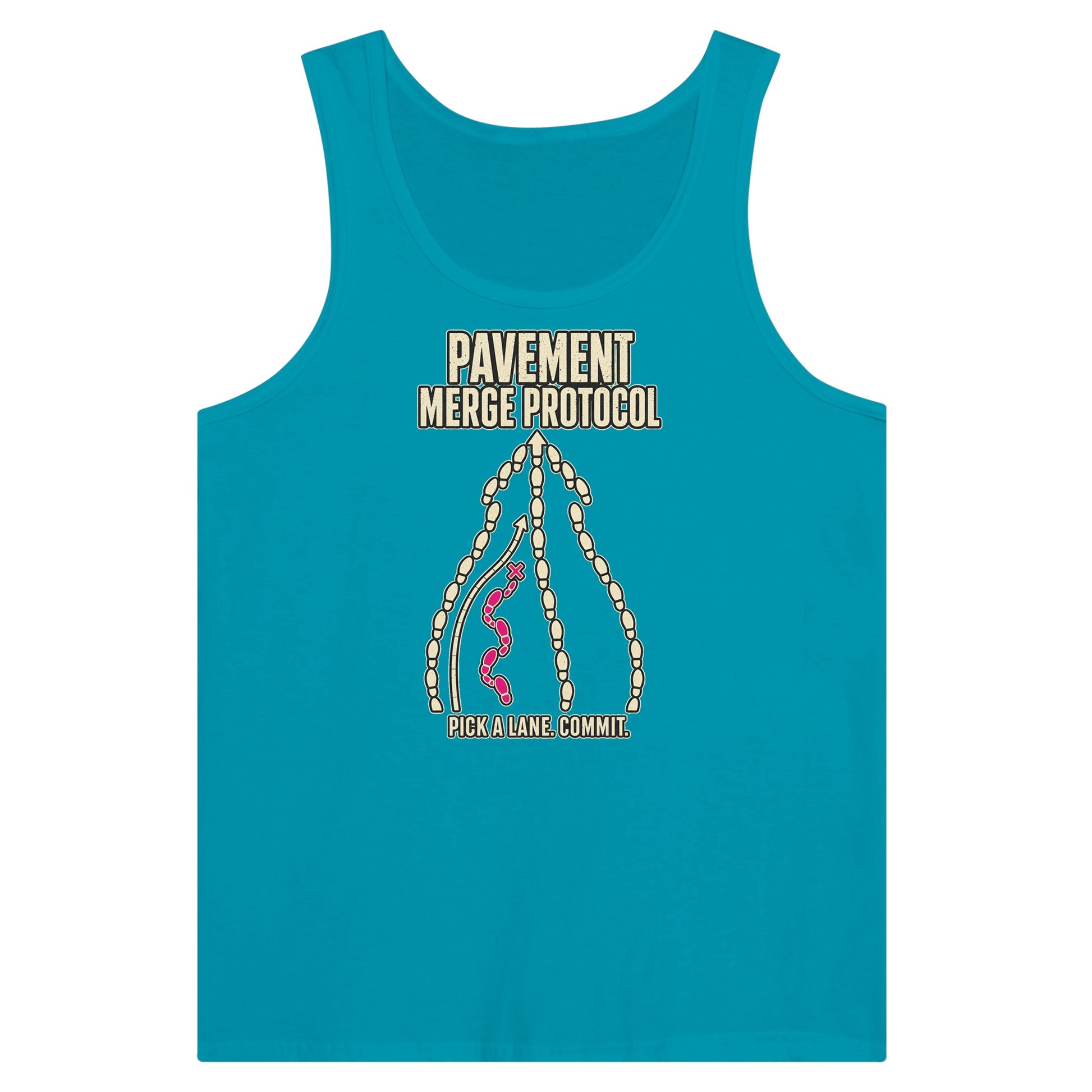 Pavement Merge Protocol — Pick a Lane Premium Unisex Tank Top — product view 2