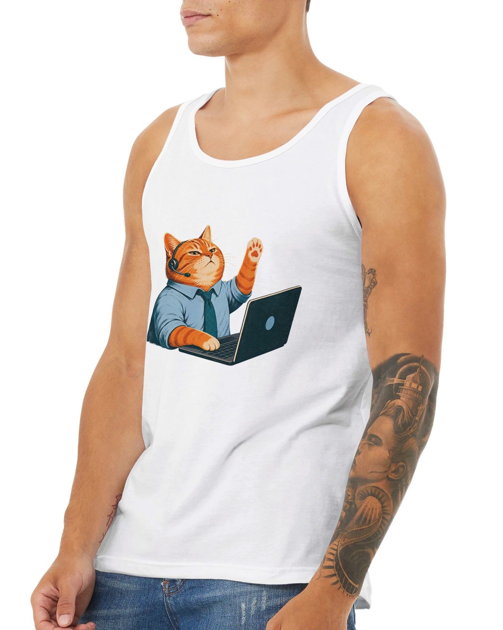 Cat Calls the Meeting Premium Unisex Tank Top — product view 16