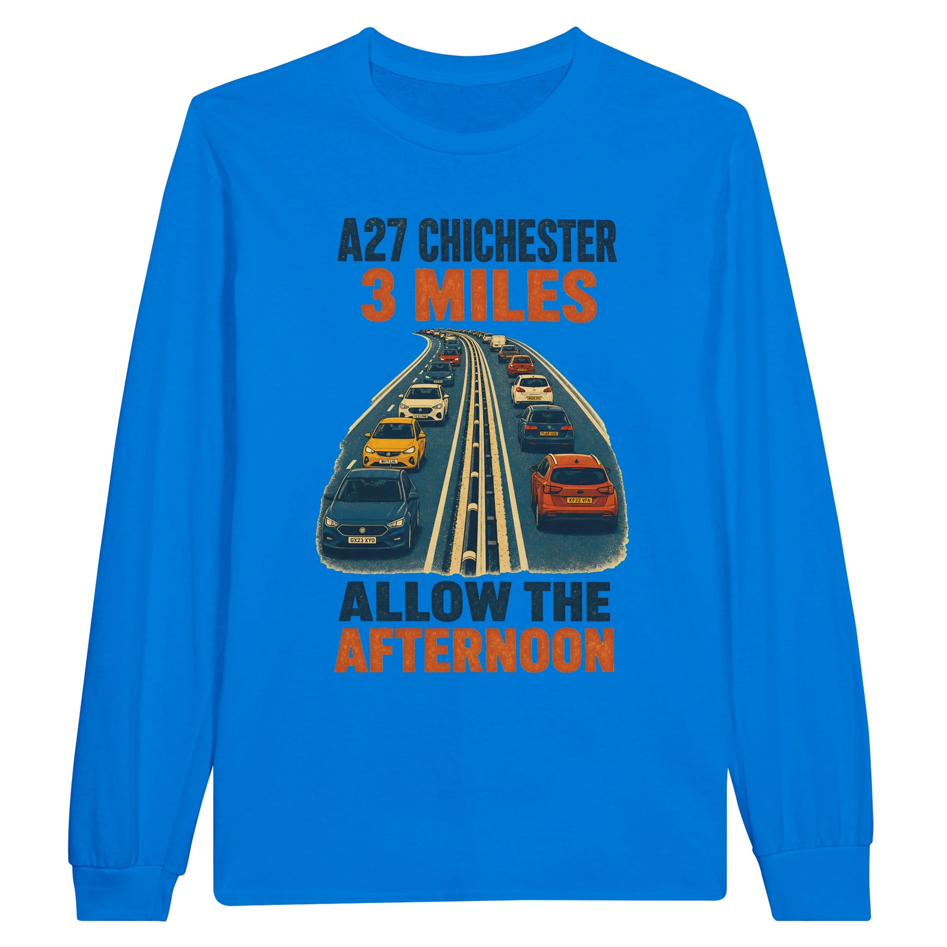 A27 Chichester – 3 Miles, Allow the Afternoon Long-Sleeve T-shirt — product view 3