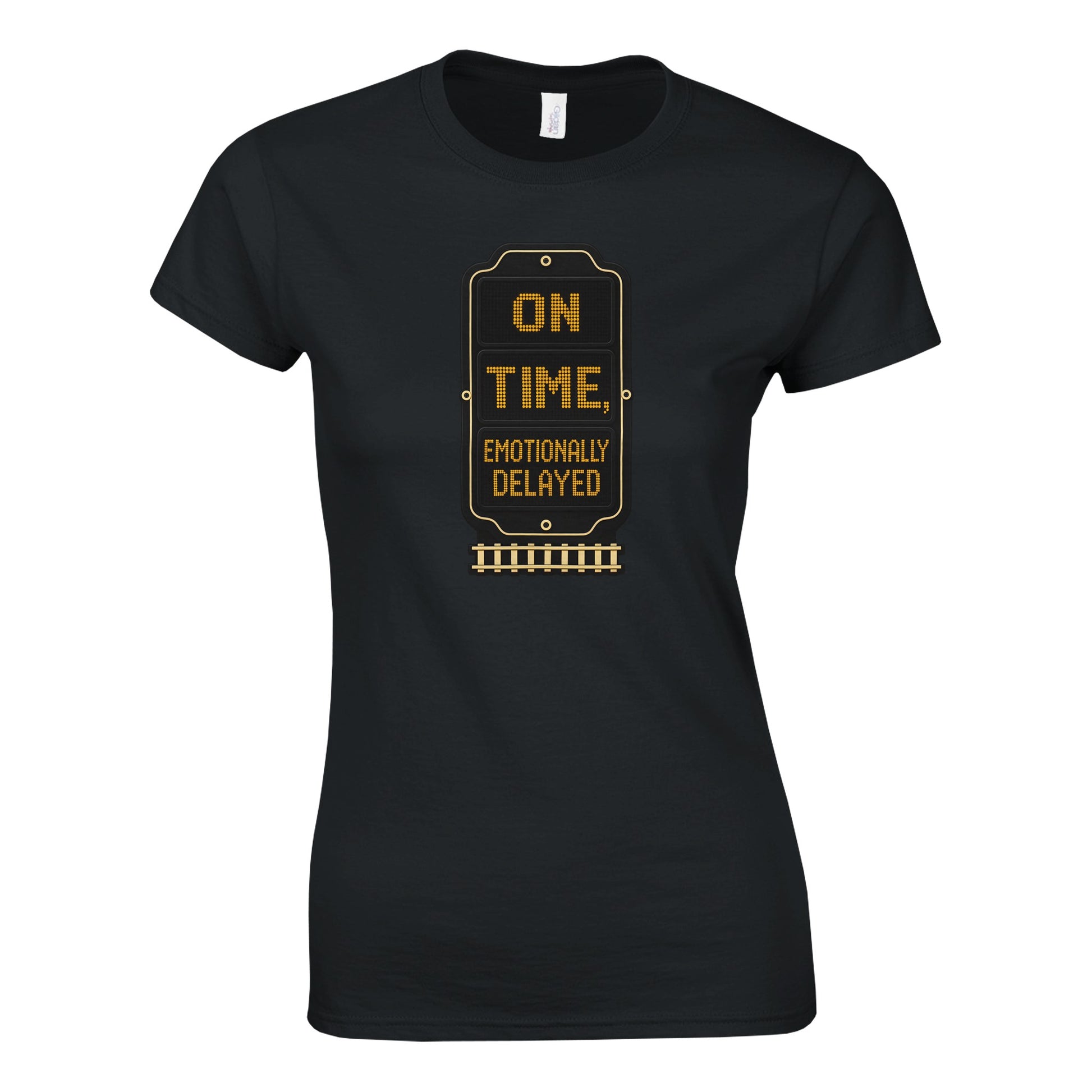 On Time, Emotionally Delayed Rail Graphic Women's T-shirt — product view 6