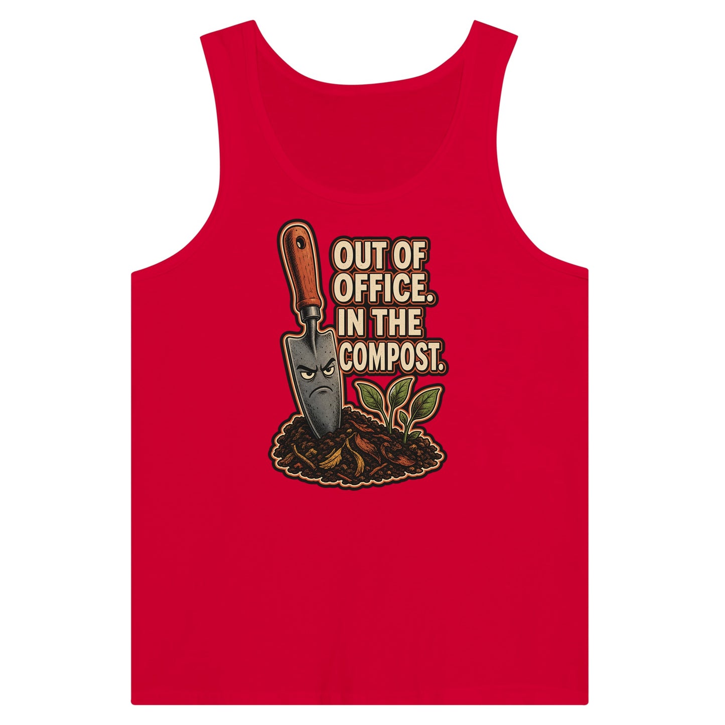 Out of Office, In the Compost Premium Unisex Tank Top — product view 12