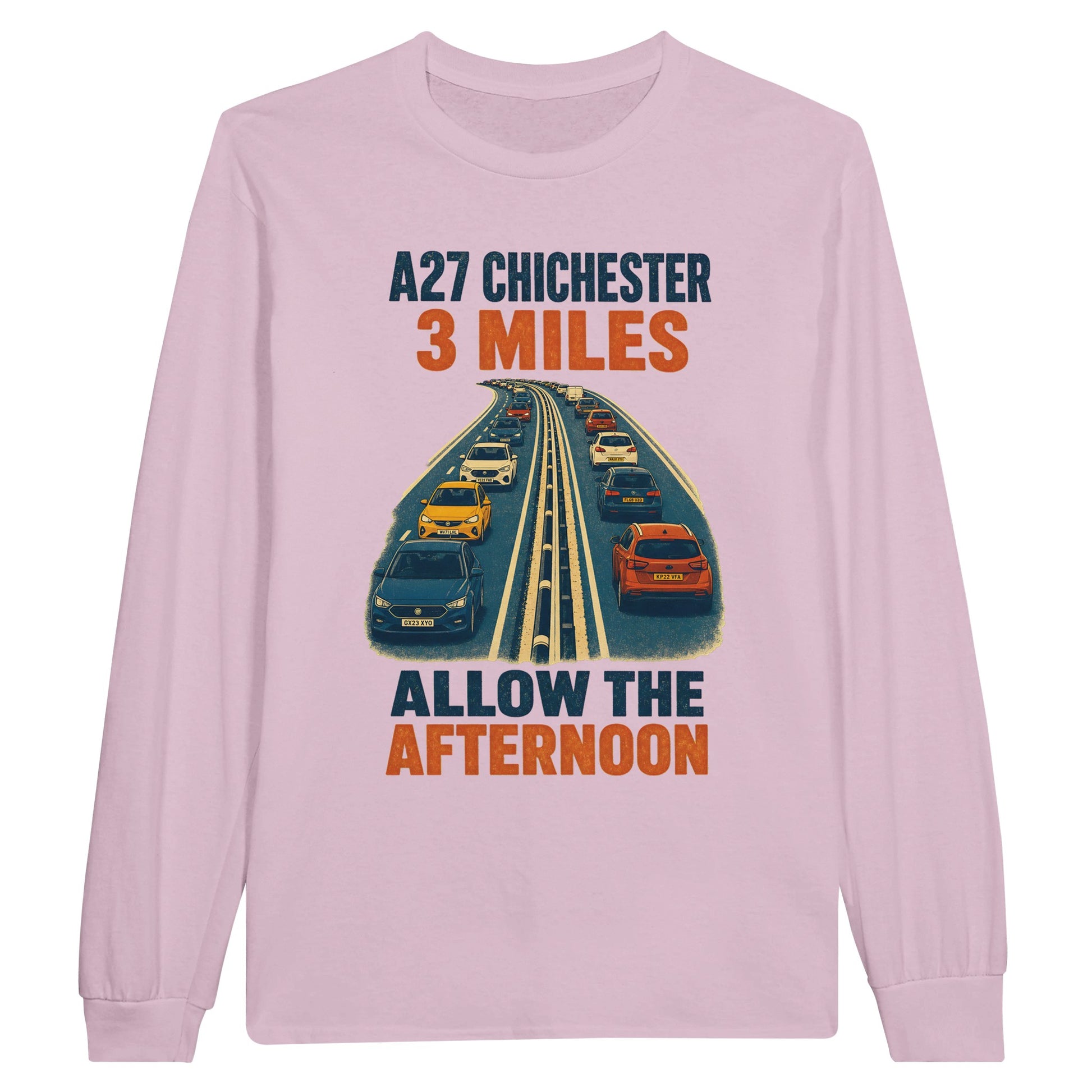 A27 Chichester – 3 Miles, Allow the Afternoon Long-Sleeve T-shirt — product view 6