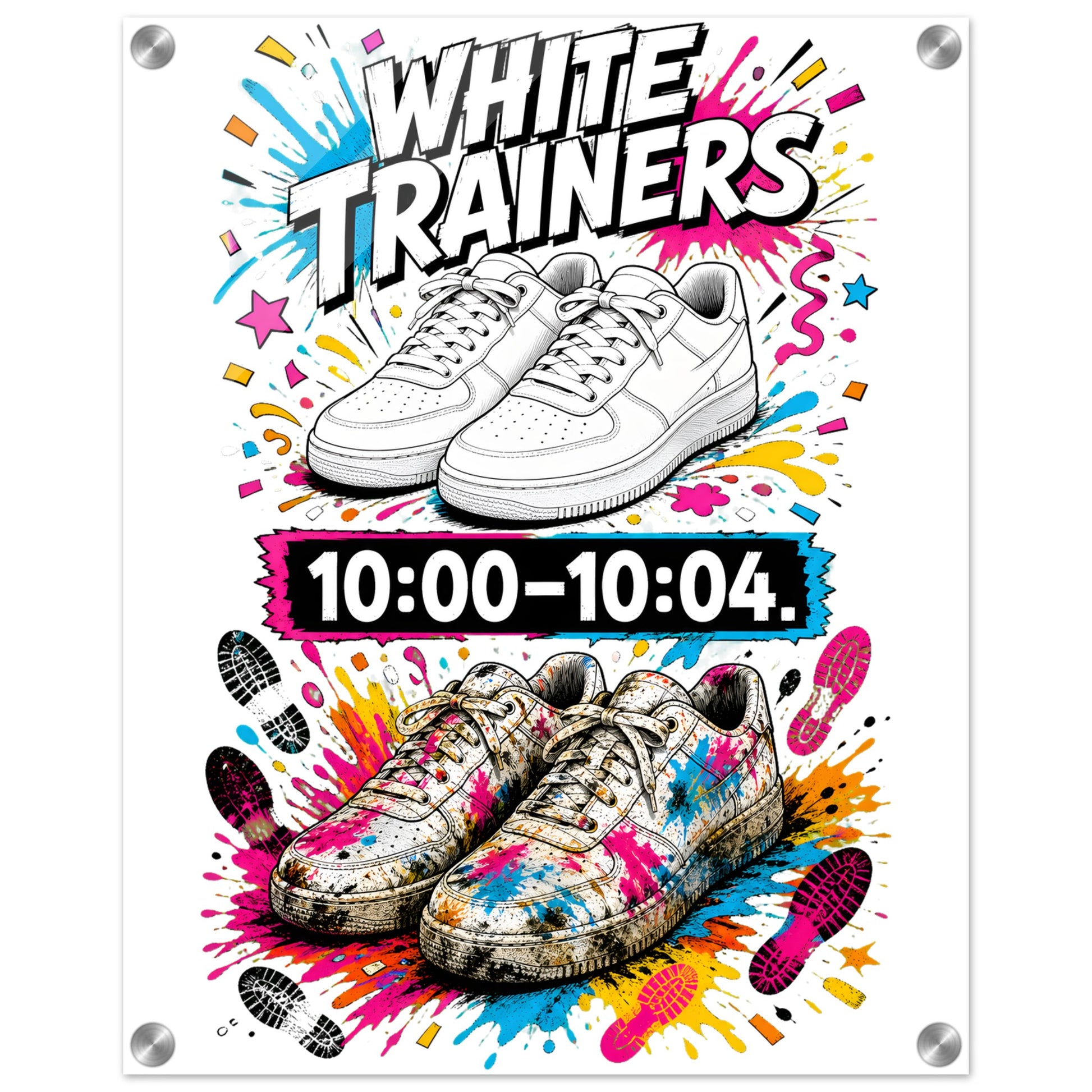 White Trainers: 10:00–10:04 Acrylic Print — product view 2