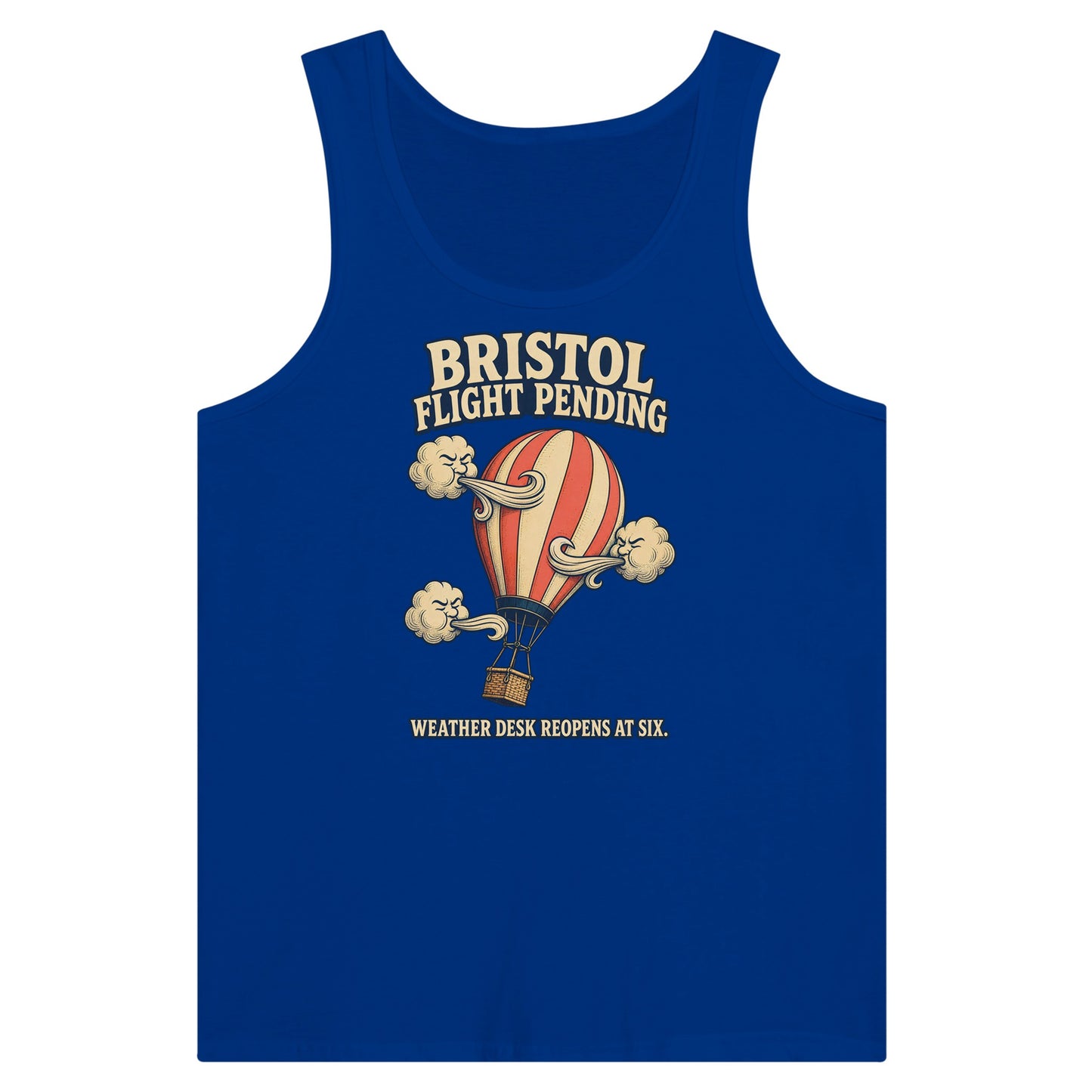 Bristol Flight Pending – Weather Desk Premium Unisex Tank Top — product view 3
