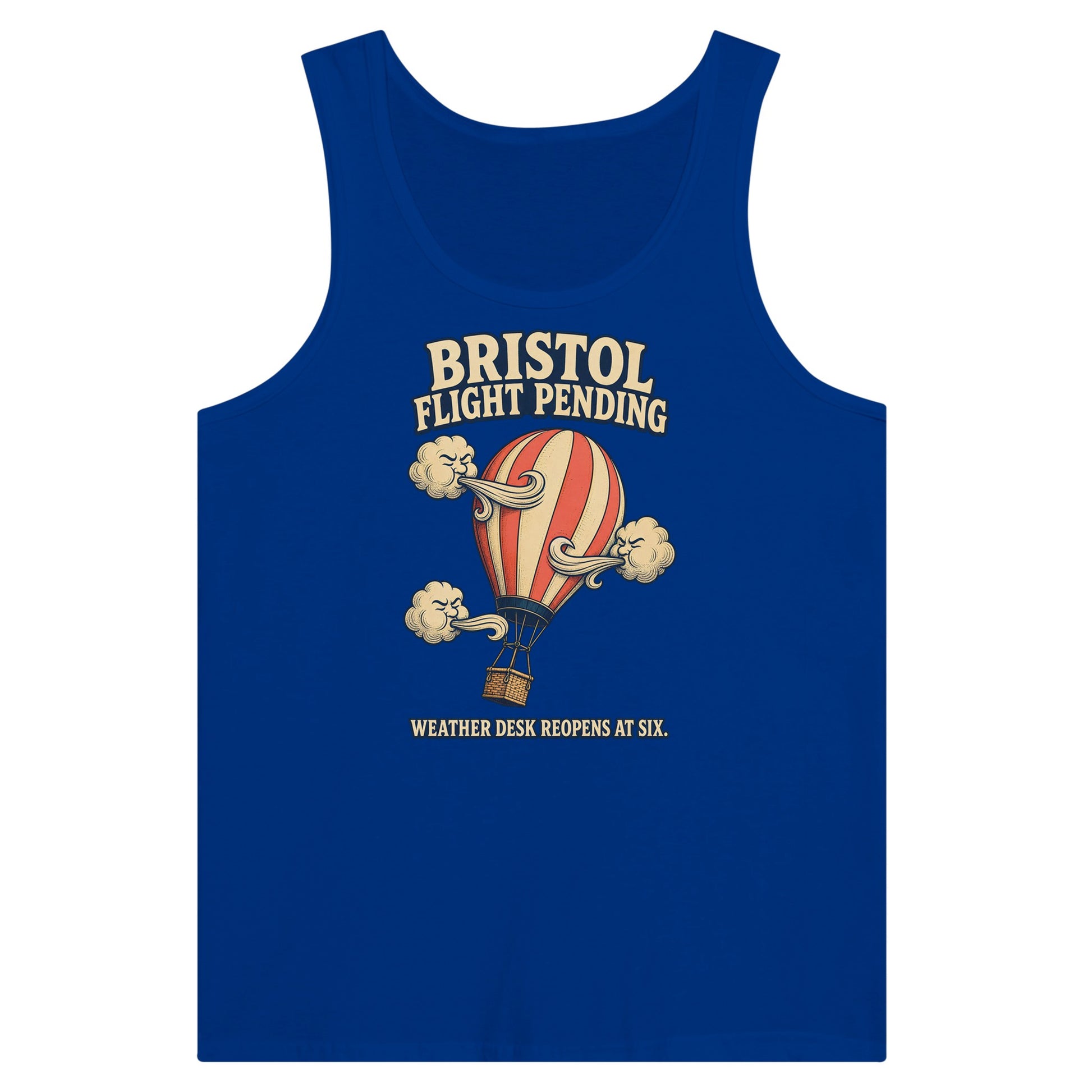 Bristol Flight Pending – Weather Desk Premium Unisex Tank Top — product view 3