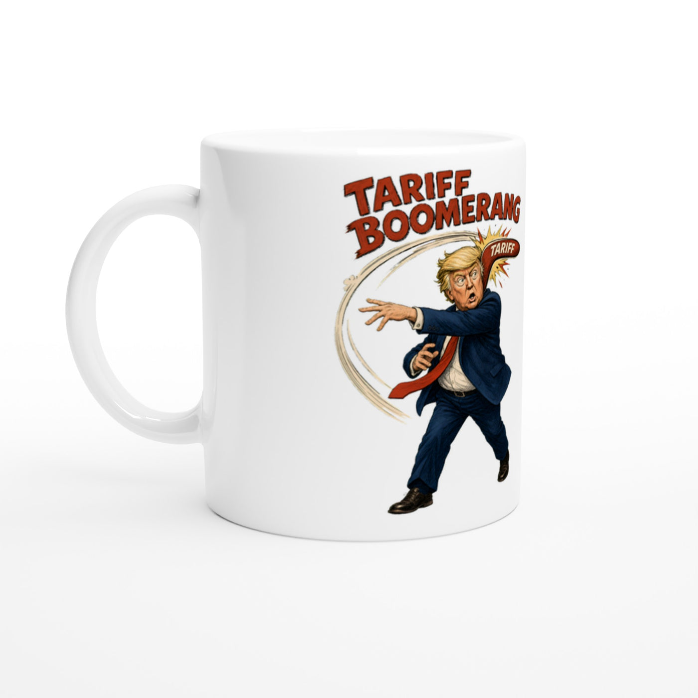 Tariff Boomerang – Trump Political Satire Mug