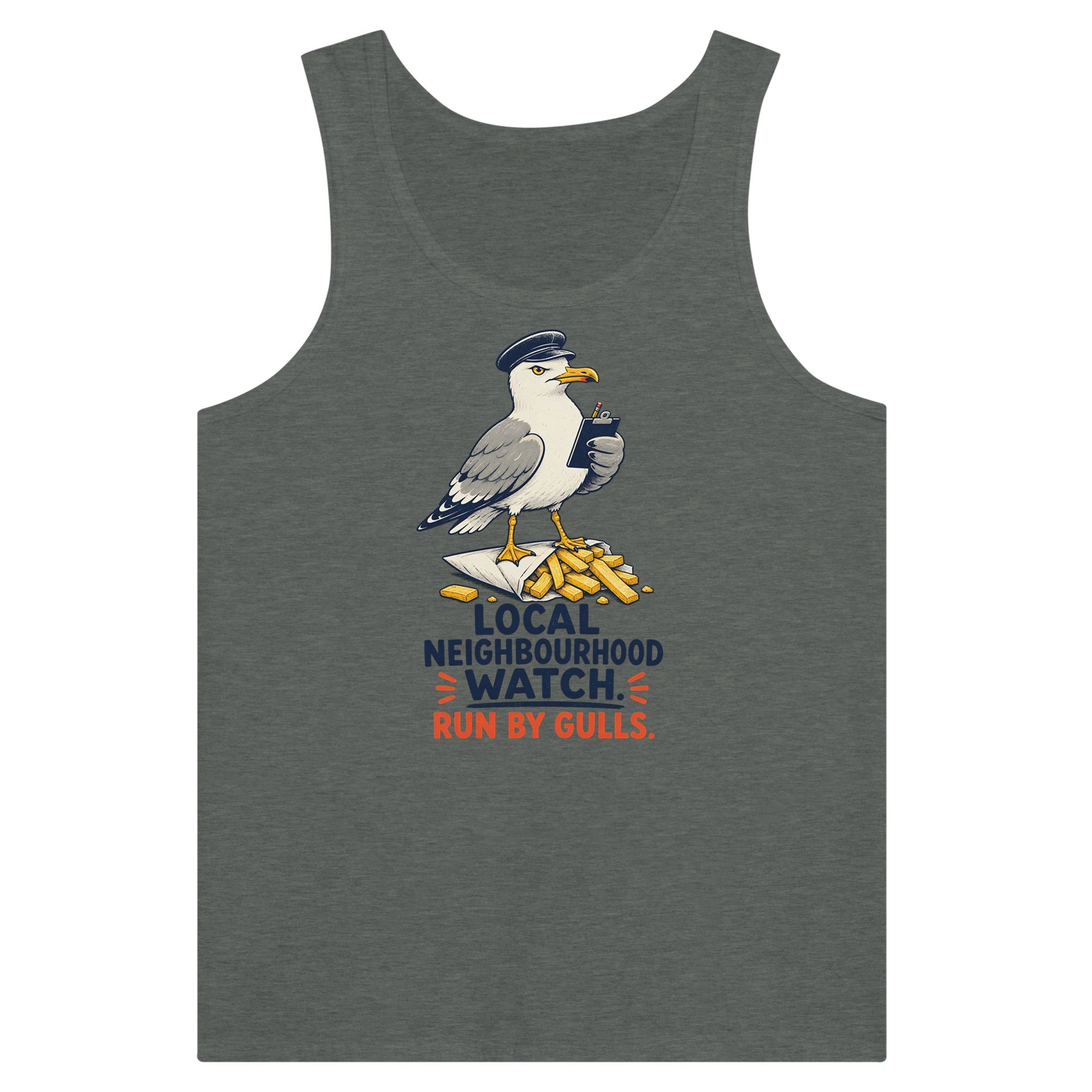 Local Neighbourhood Watch: Run by Gulls Premium Unisex Tank Top — product view 4